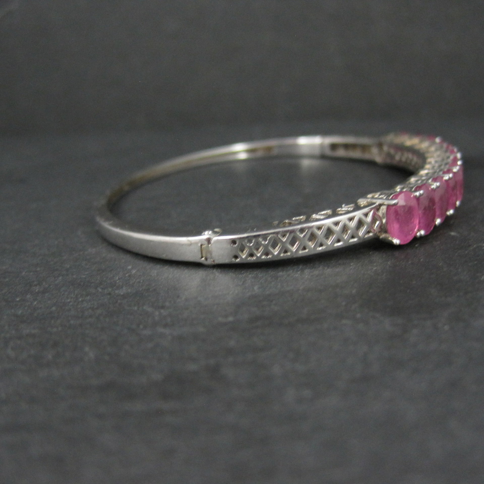 Pink Sapphire Bangle Bracelet Sterling Silver 7 Inches