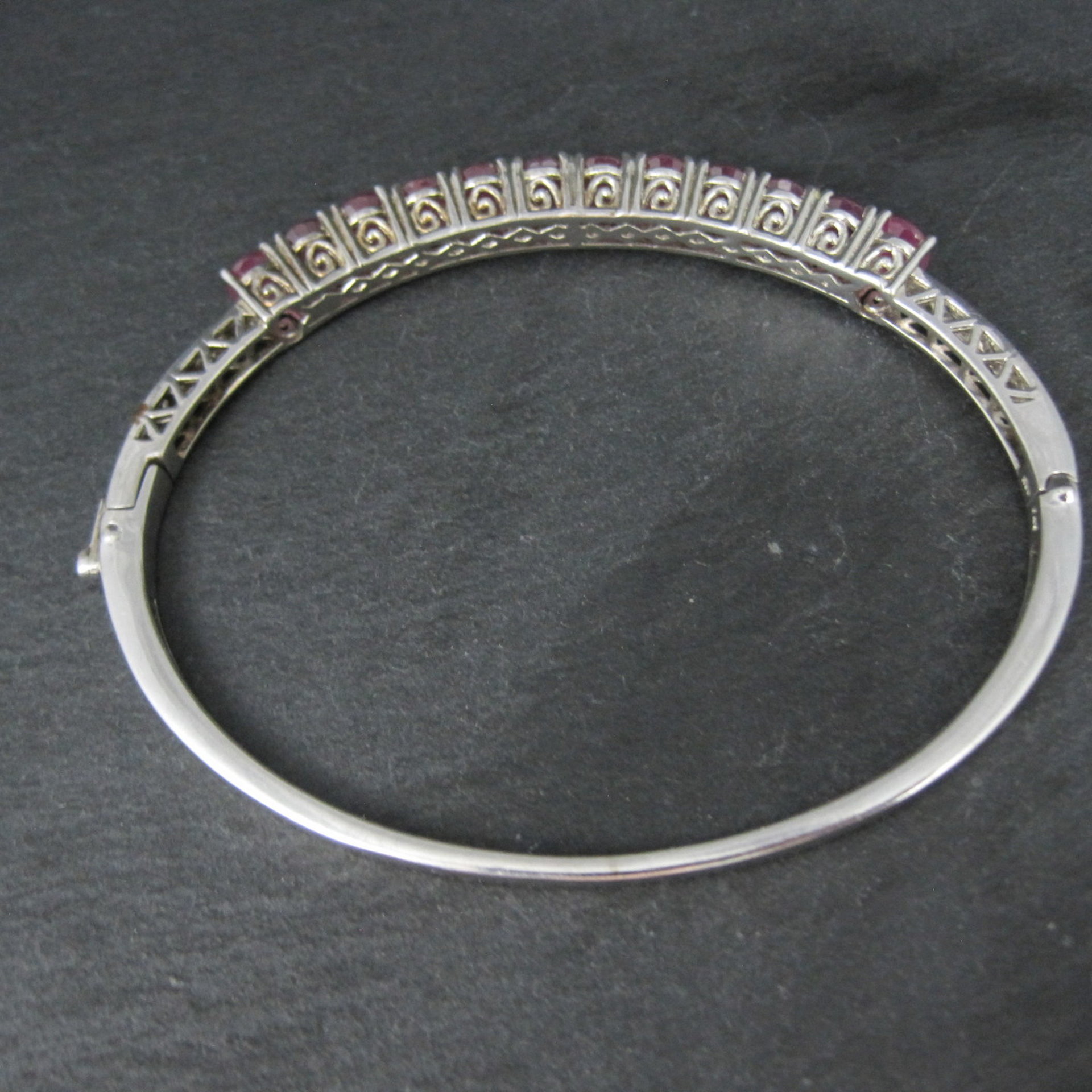 Pink Sapphire Bangle Bracelet Sterling Silver 7 Inches