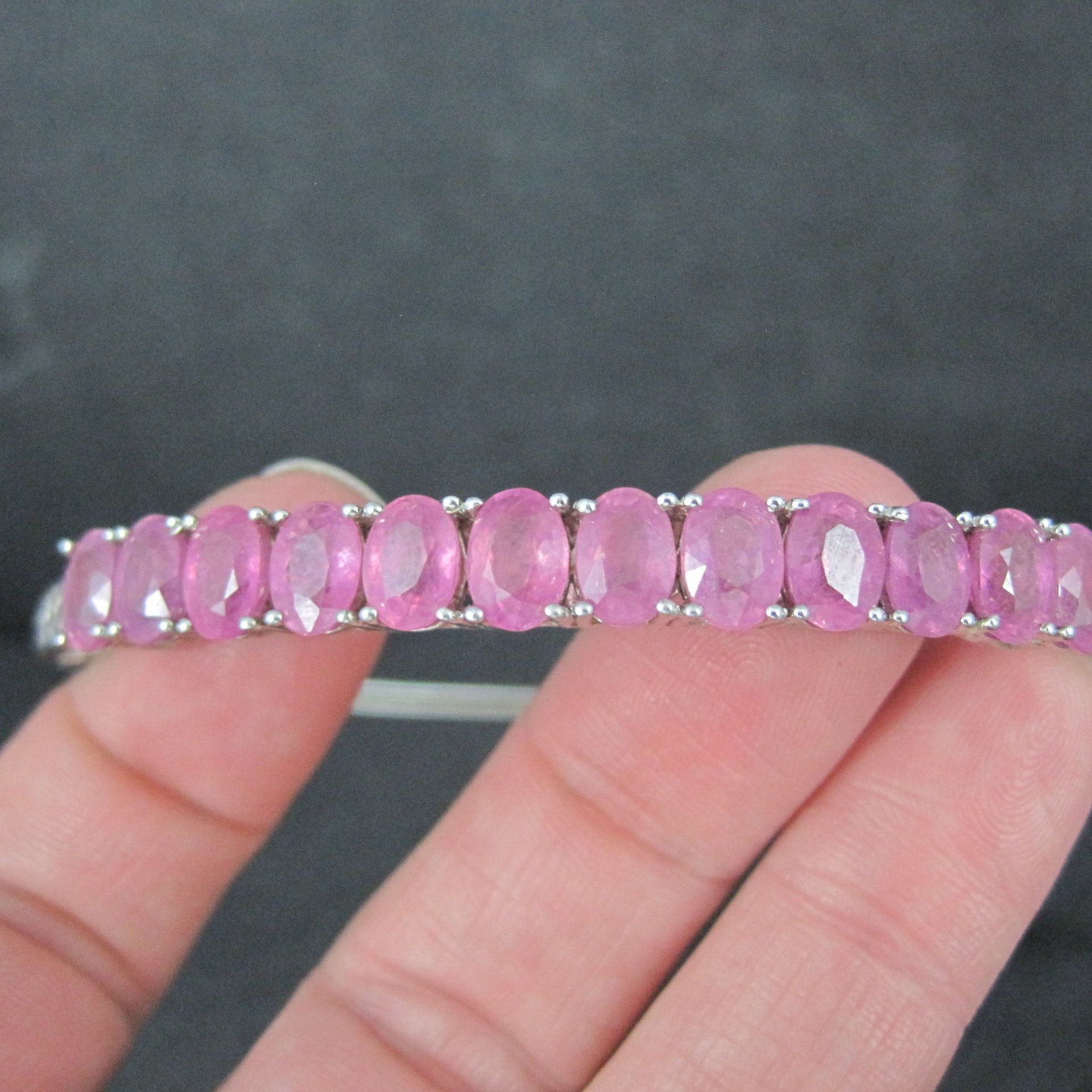 Pink Sapphire Bangle Bracelet Sterling Silver 7 Inches