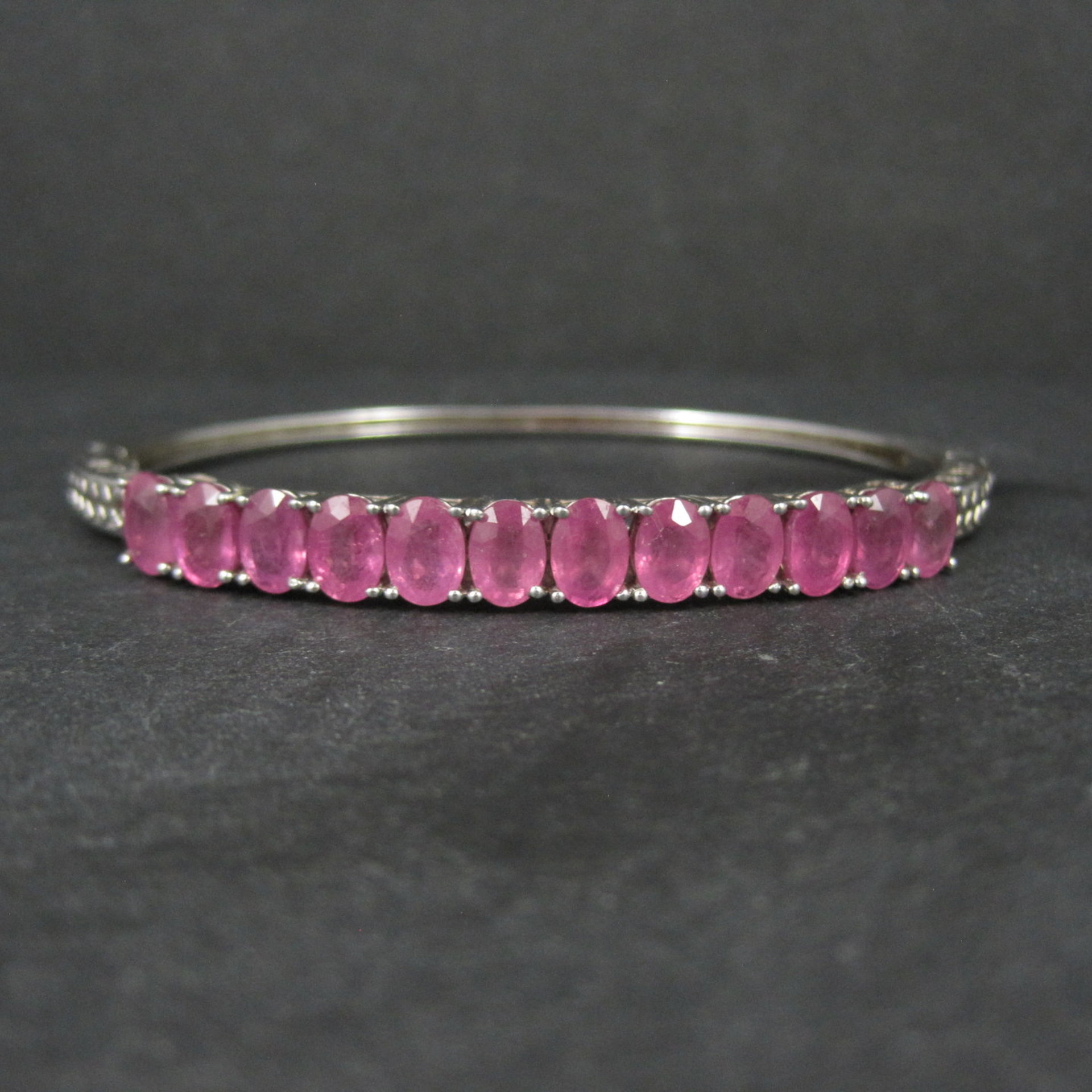 Pink Sapphire Bangle Bracelet Sterling Silver 7 Inches