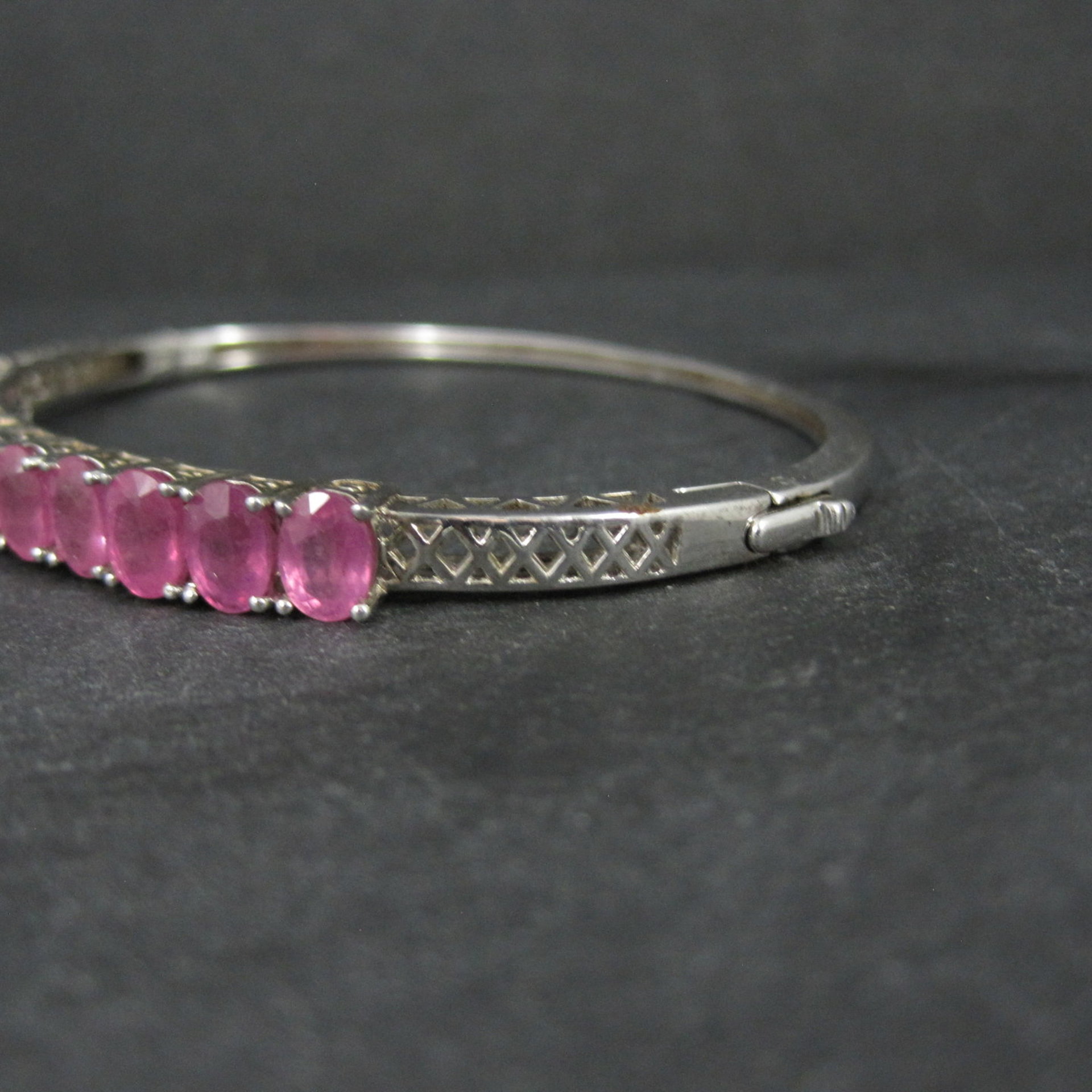Pink Sapphire Bangle Bracelet Sterling Silver 7 Inches