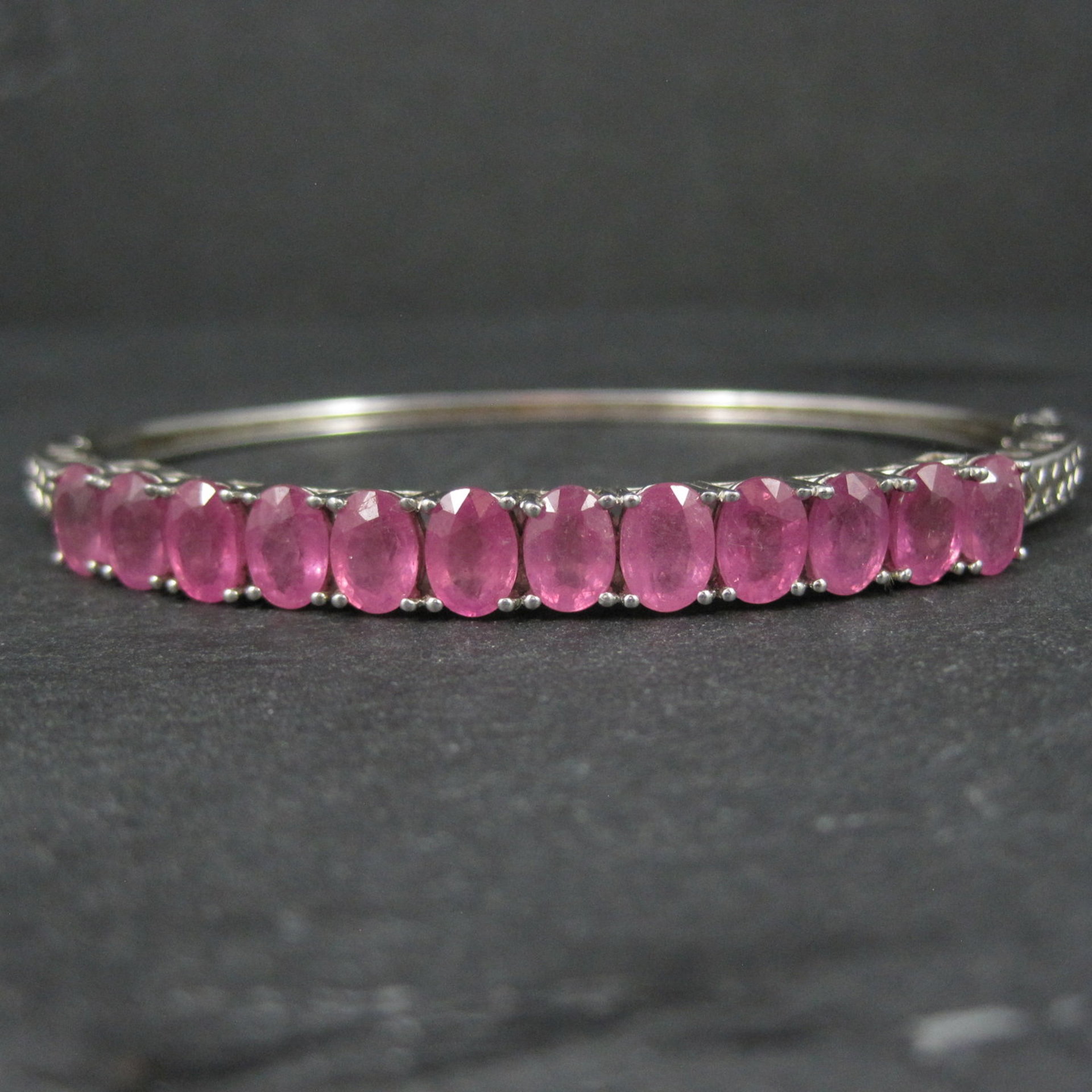 Pink Sapphire Bangle Bracelet Sterling Silver 7 Inches