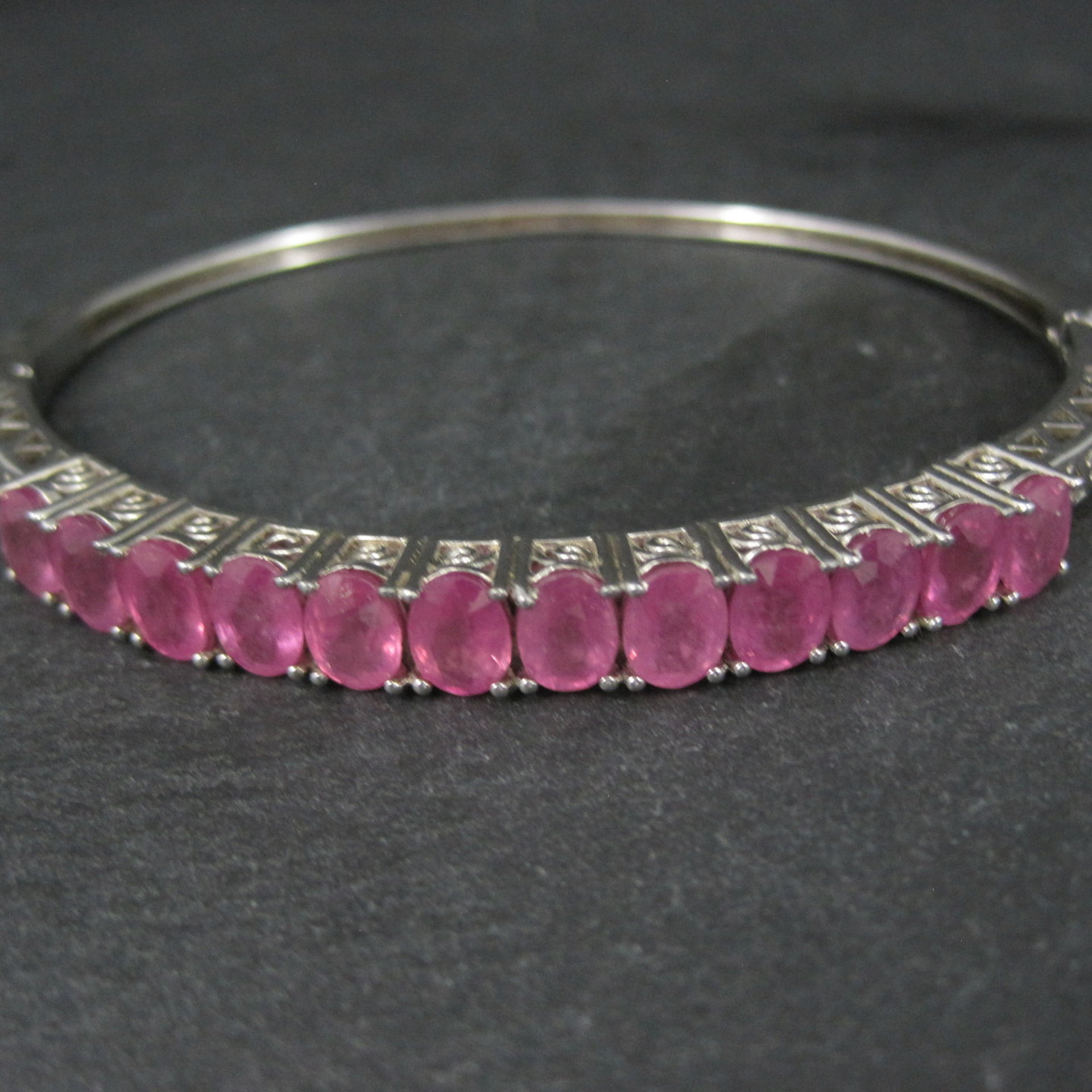Pink Sapphire Bangle Bracelet Sterling Silver 7 Inches