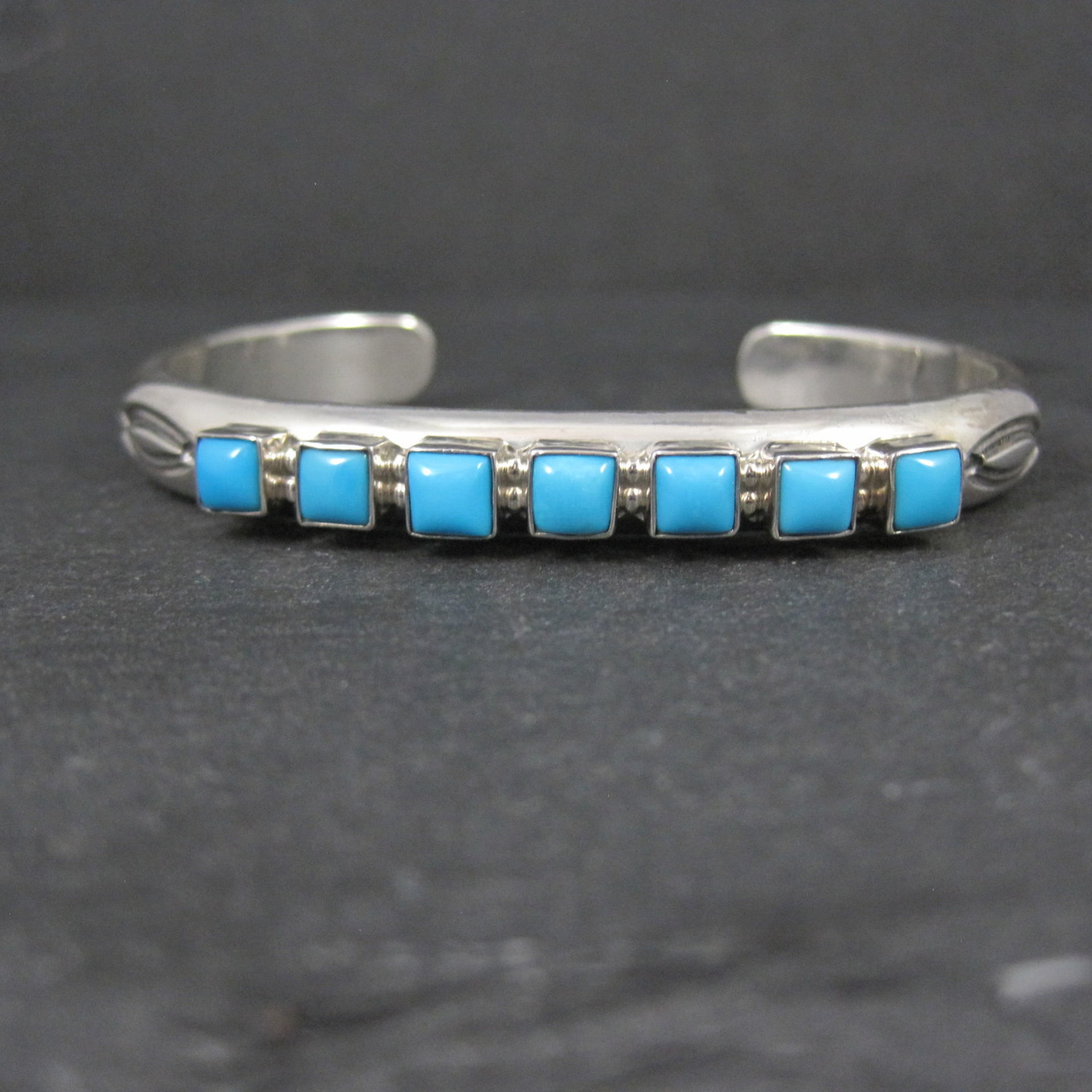 Navajo Kingman Turquoise Cuff Bracelet 6.5 Inches Sterling Silver Thomas Yazzie