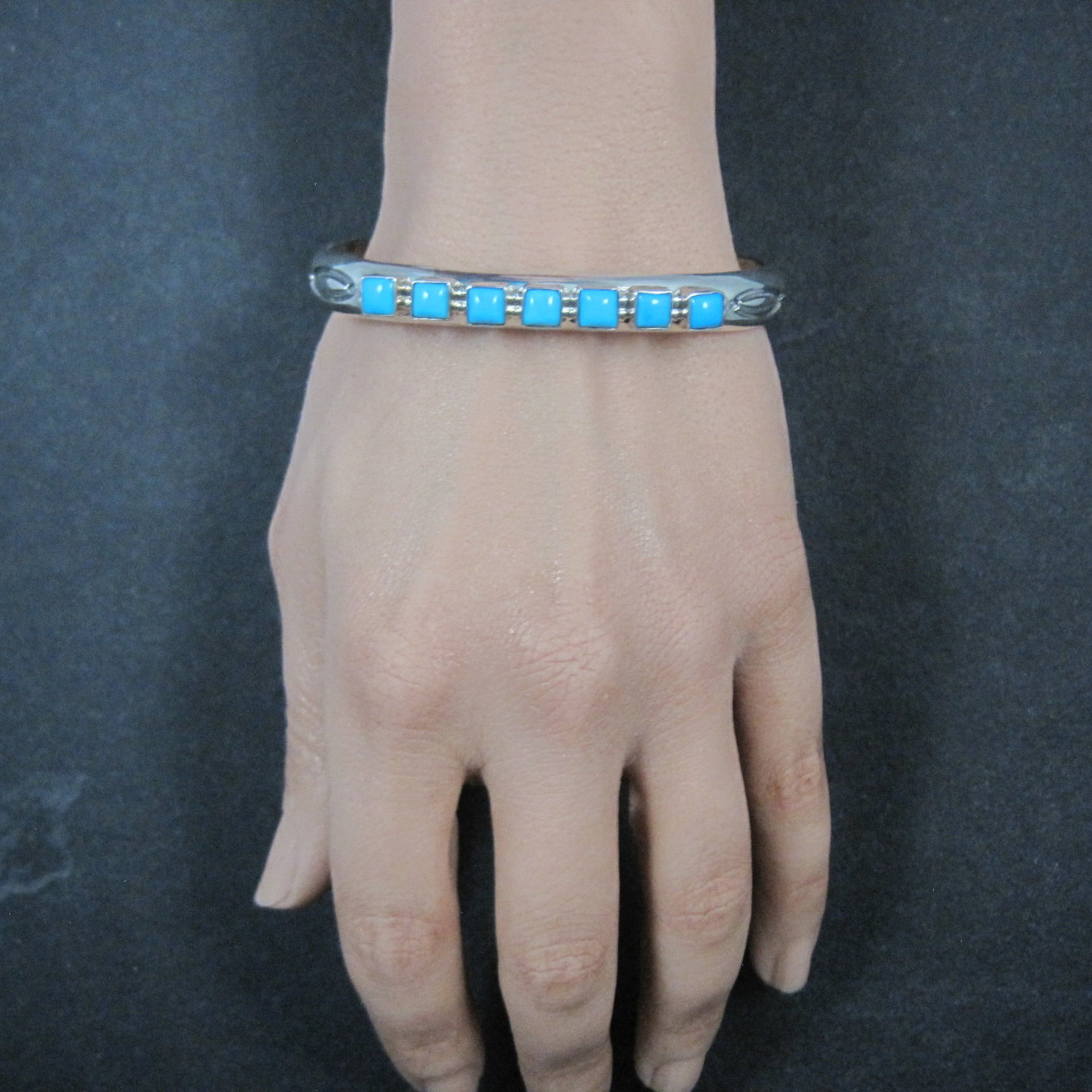 Navajo Kingman Turquoise Cuff Bracelet 6.5 Inches Sterling Silver Thomas Yazzie