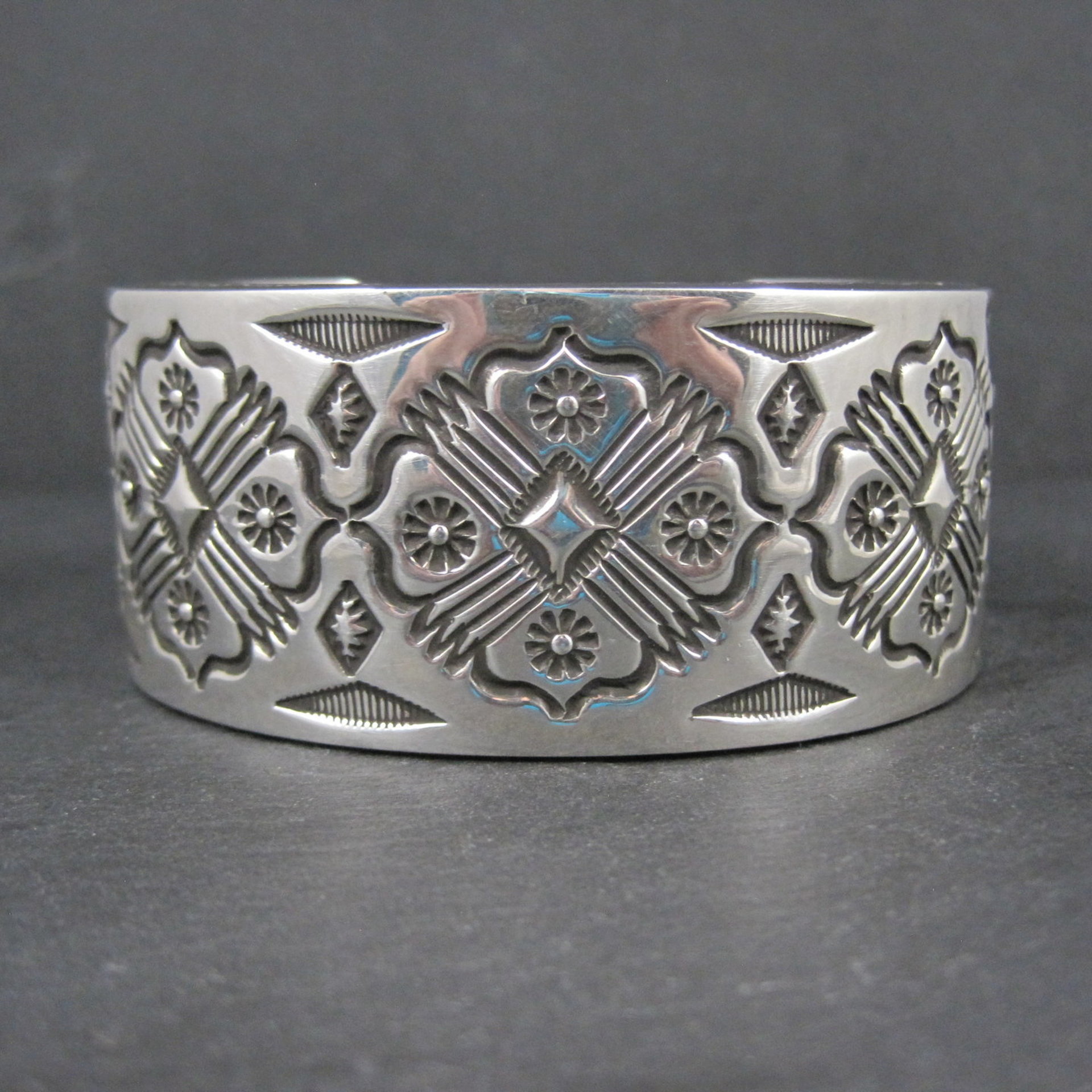 Heavy Thick Native American Sterling Cuff Bracelet 7 Inches Navajo Leander Tahe One of A Kind