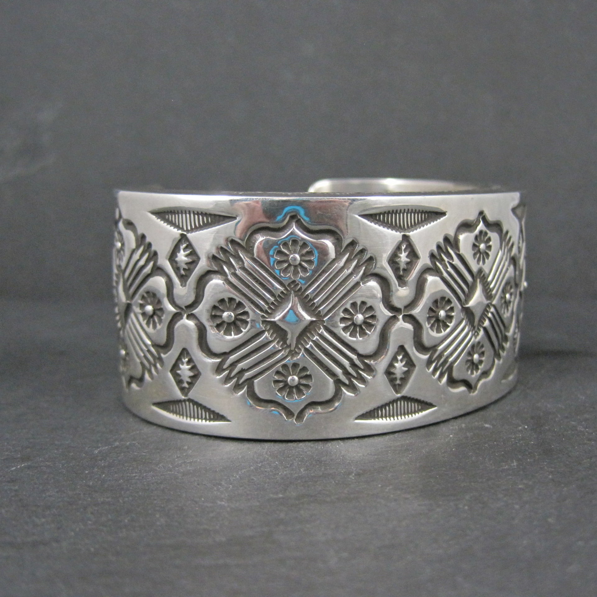 Heavy Thick Native American Sterling Cuff Bracelet 7 Inches Navajo Leander Tahe One of A Kind