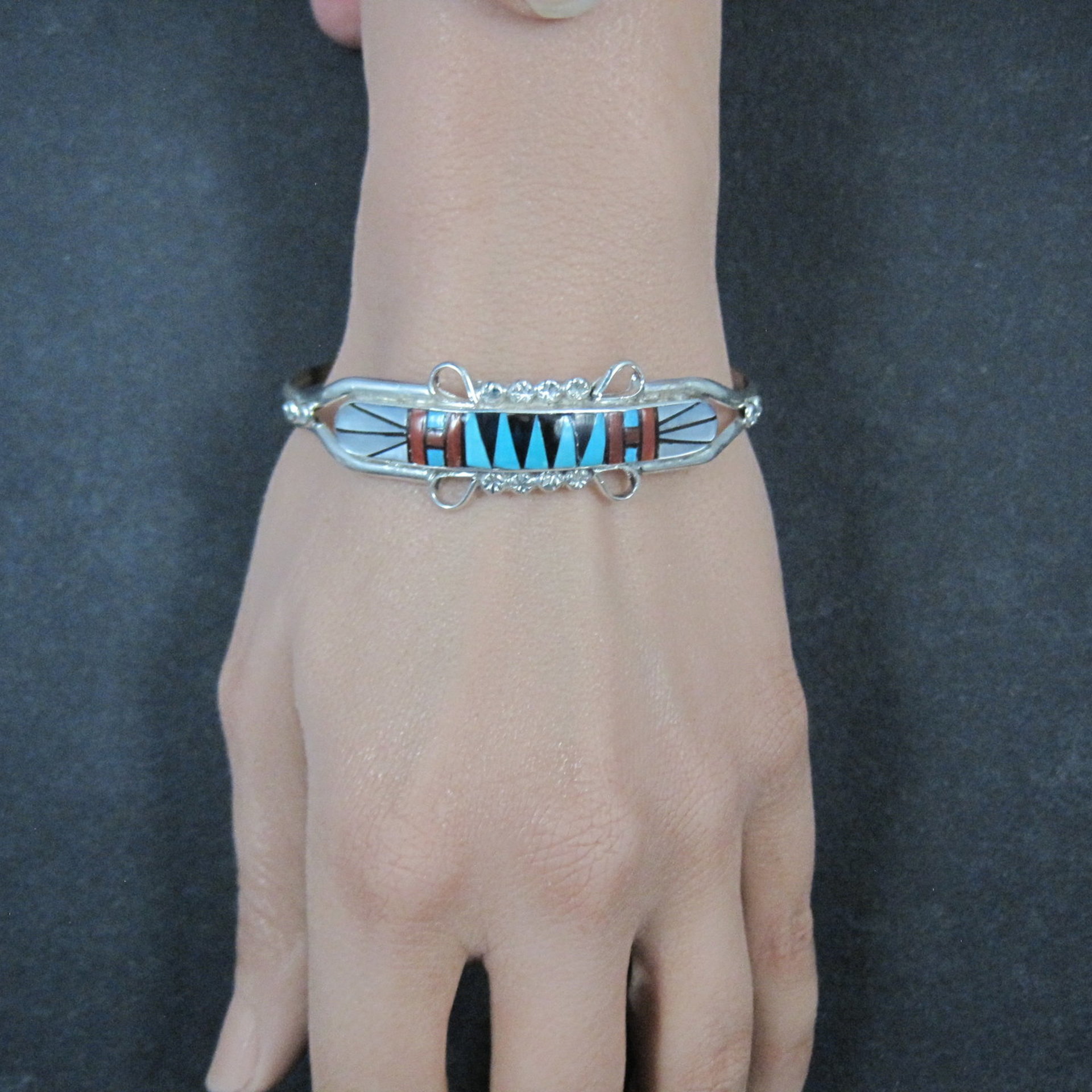 Dainty Zuni Inlay Cuff Bracelet 6.25 Inches