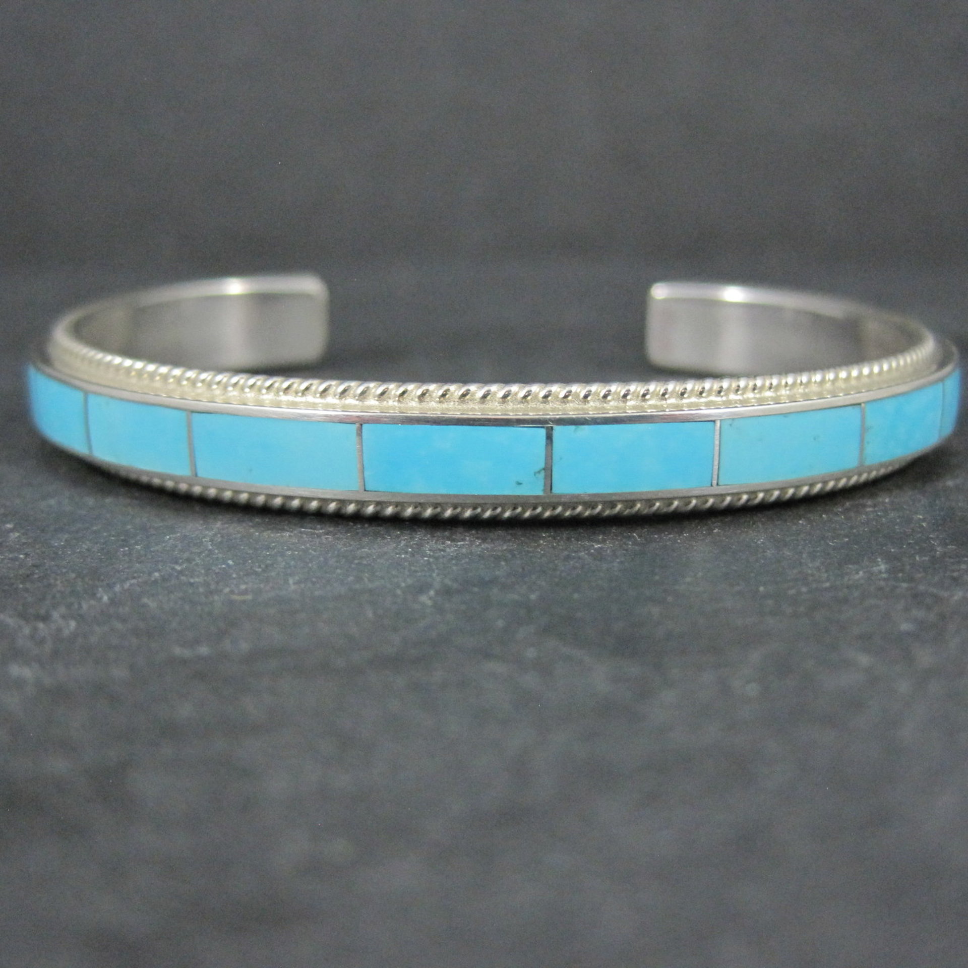 Native American Turquoise Inlay Cuff Bracelet 6 Inches Zuni
