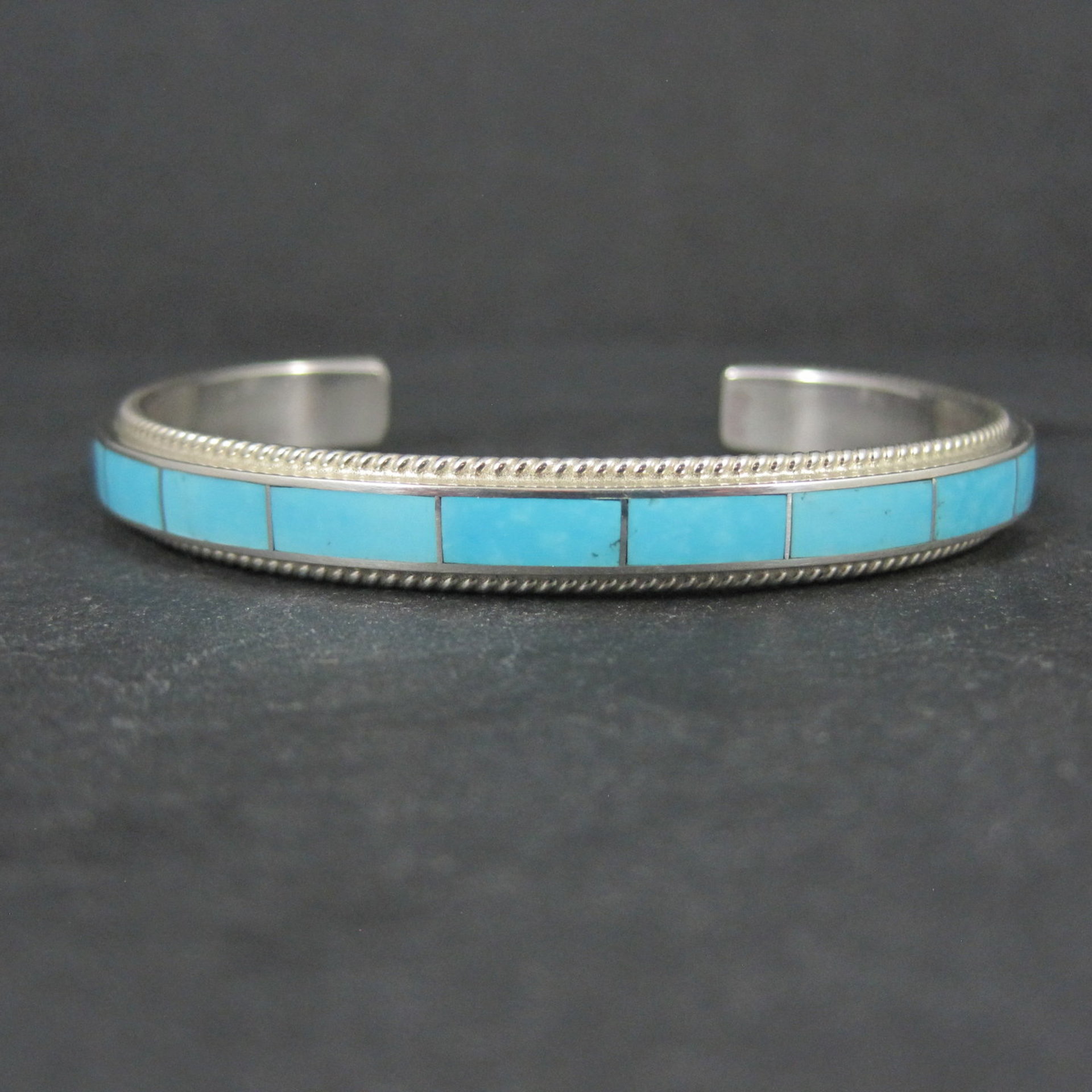 Native American Turquoise Inlay Cuff Bracelet 6 Inches Zuni