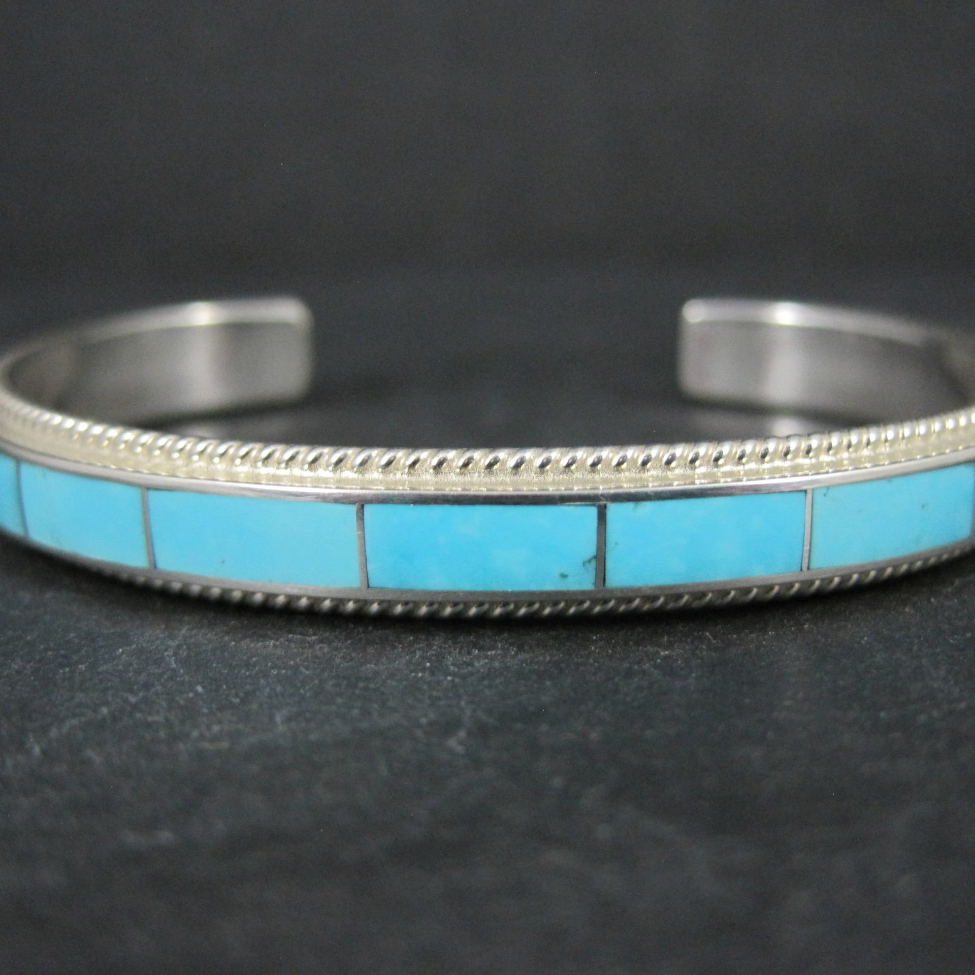 Native American Turquoise Inlay Cuff Bracelet 6 Inches Zuni