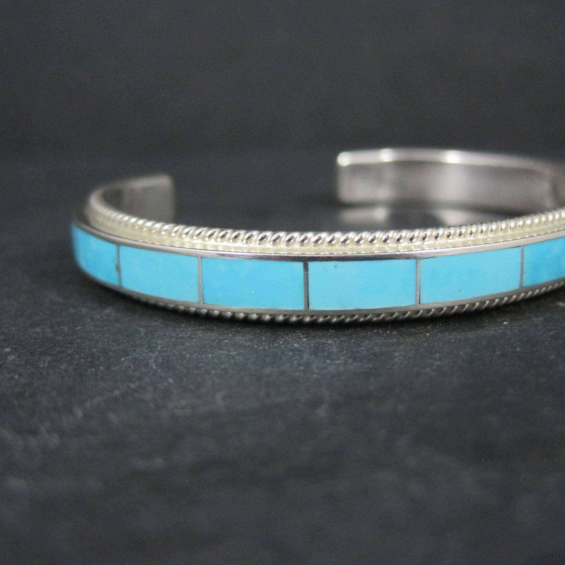 Native American Turquoise Inlay Cuff Bracelet 6 Inches Zuni