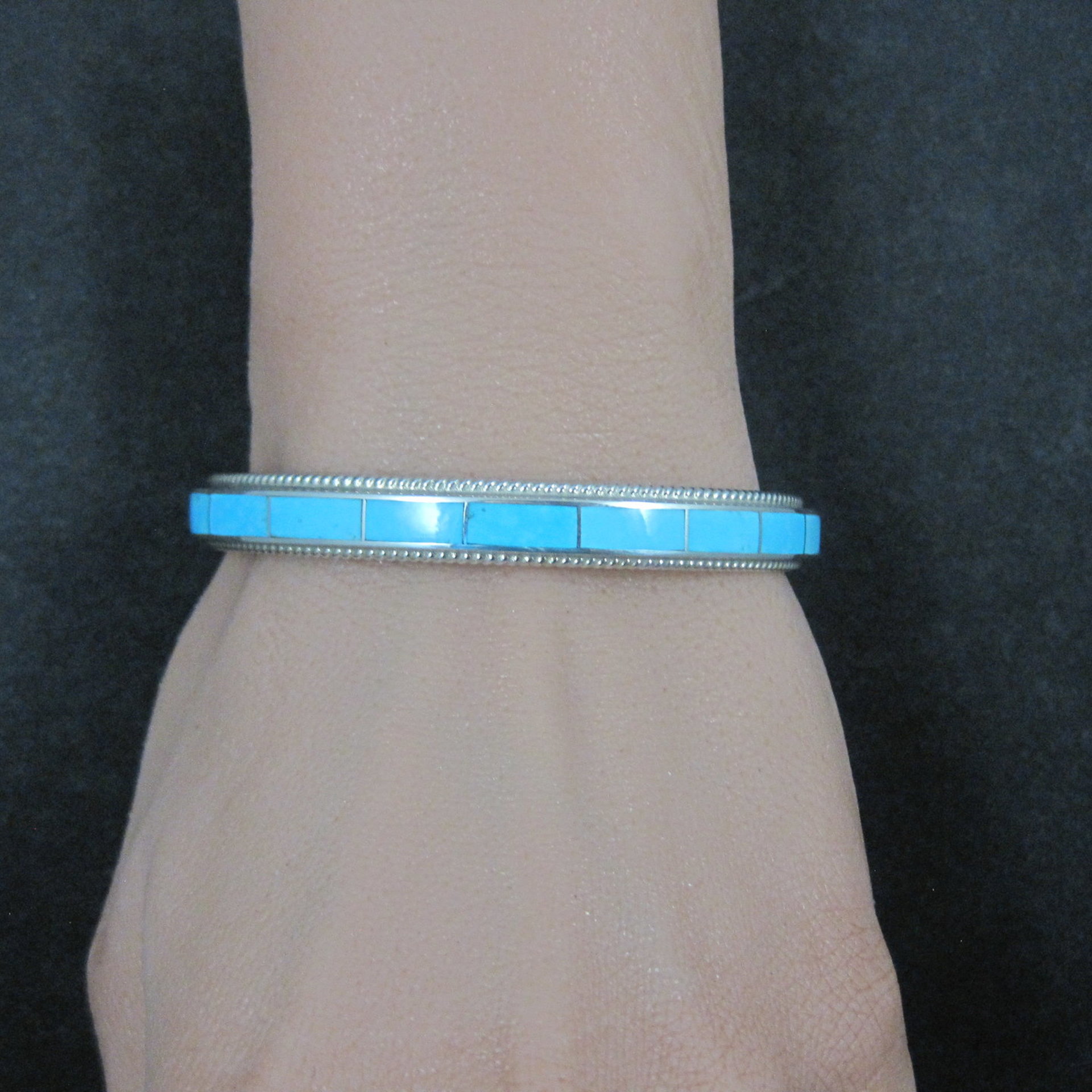 Native American Turquoise Inlay Cuff Bracelet 6 Inches Zuni