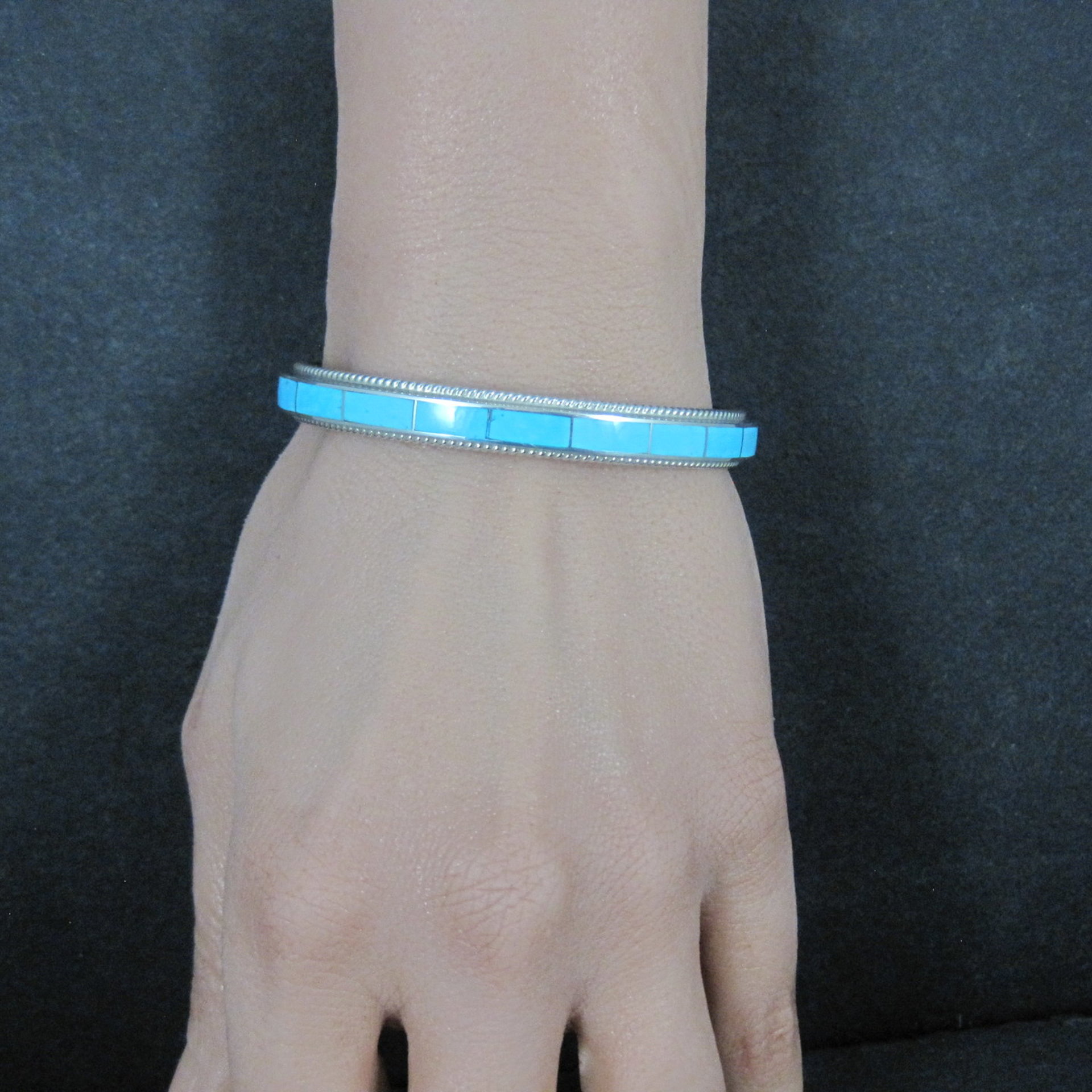 Native American Turquoise Inlay Cuff Bracelet 6 Inches Zuni