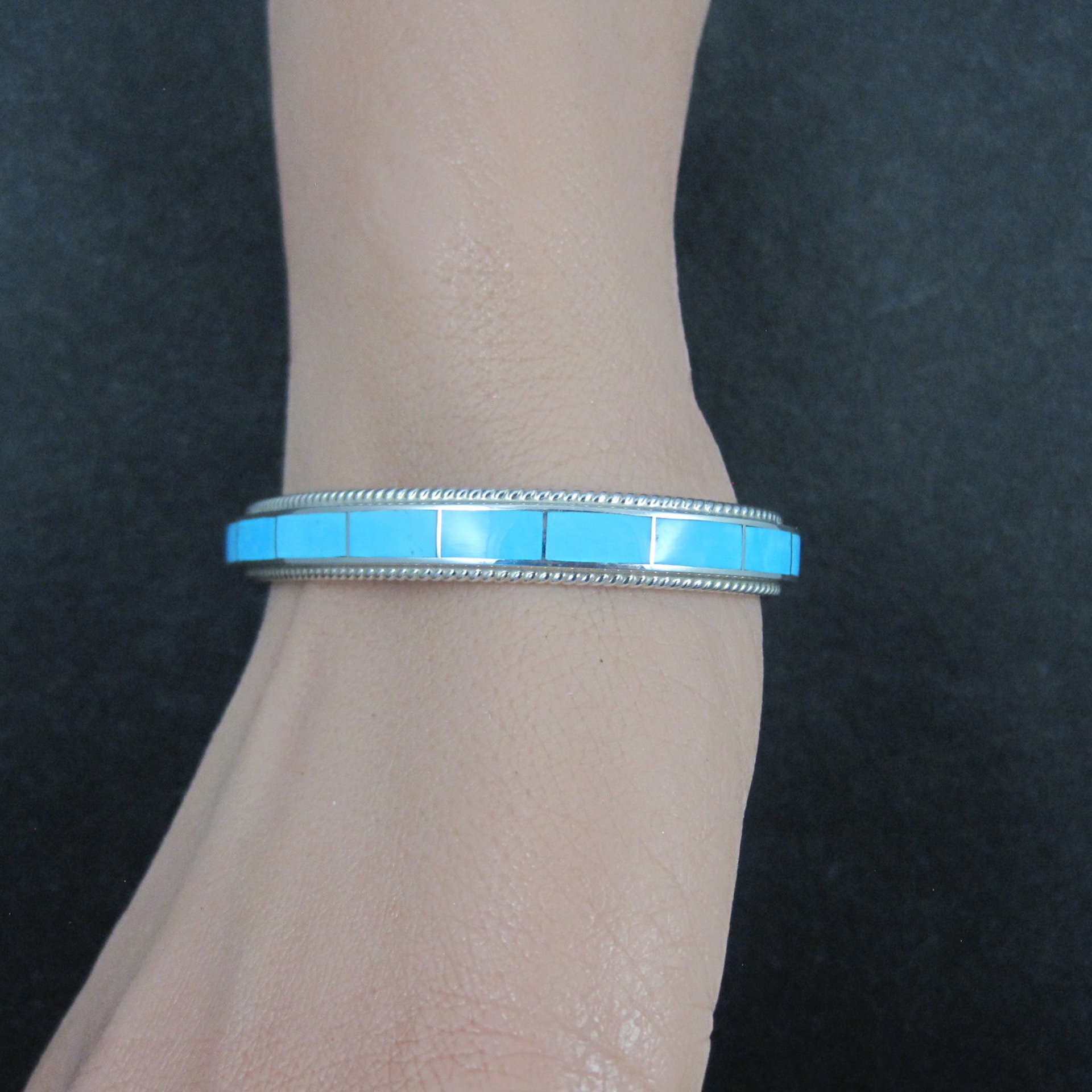Native American Turquoise Inlay Cuff Bracelet 6 Inches Zuni