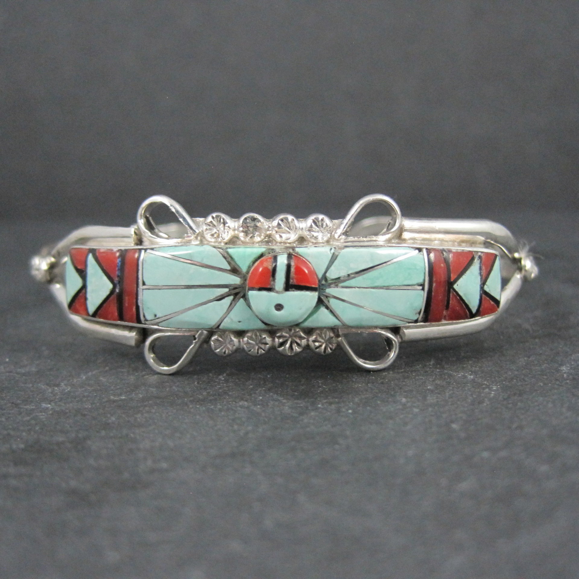 Dainty Zuni Sunface Inlay Cuff Bracelet 6.5 Inches