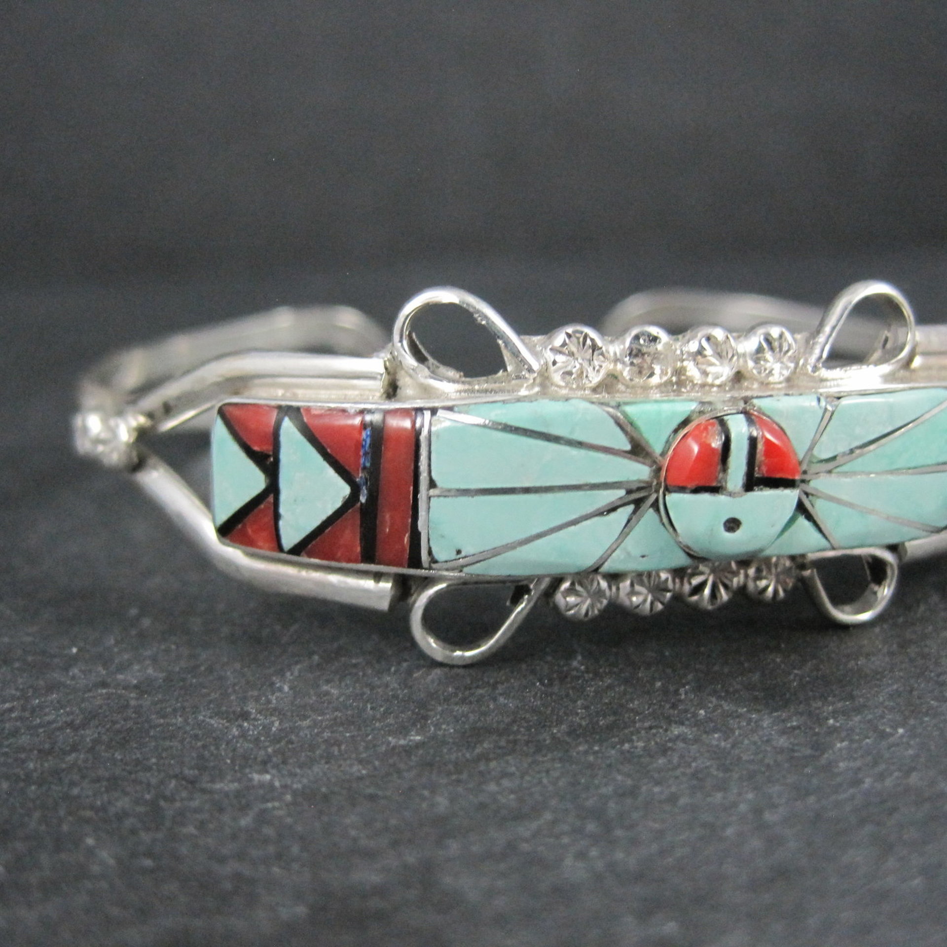 Dainty Zuni Sunface Inlay Cuff Bracelet 6.5 Inches