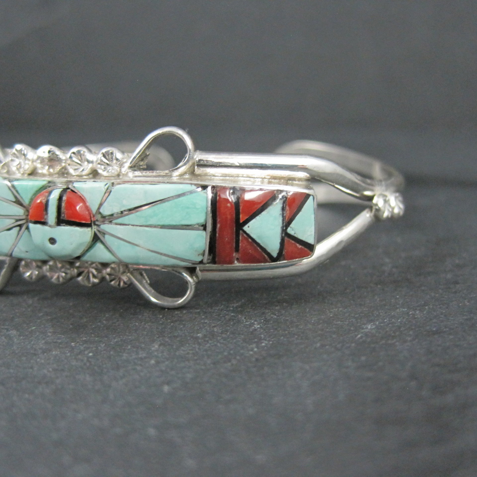 Dainty Zuni Sunface Inlay Cuff Bracelet 6.5 Inches