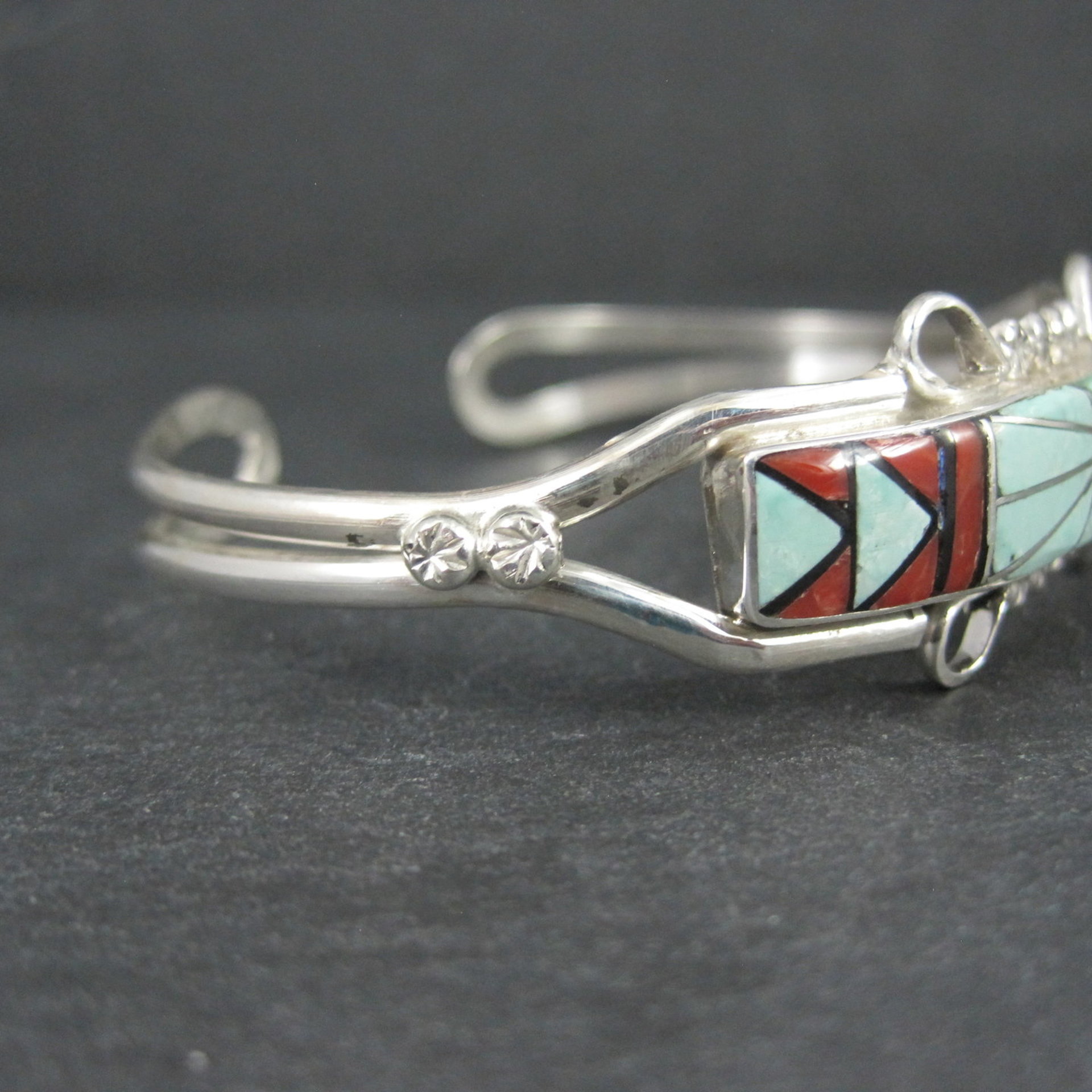 Dainty Zuni Sunface Inlay Cuff Bracelet 6.5 Inches