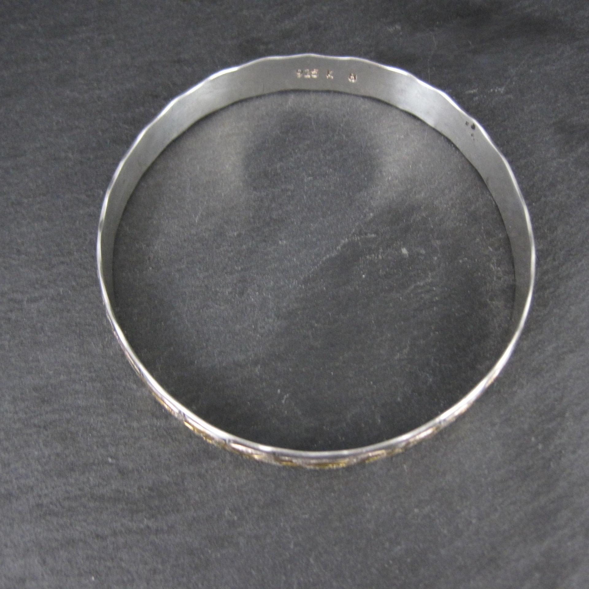 Sterling Silver and 8K Bamboo Bangle Bracelet 7.5 Inches