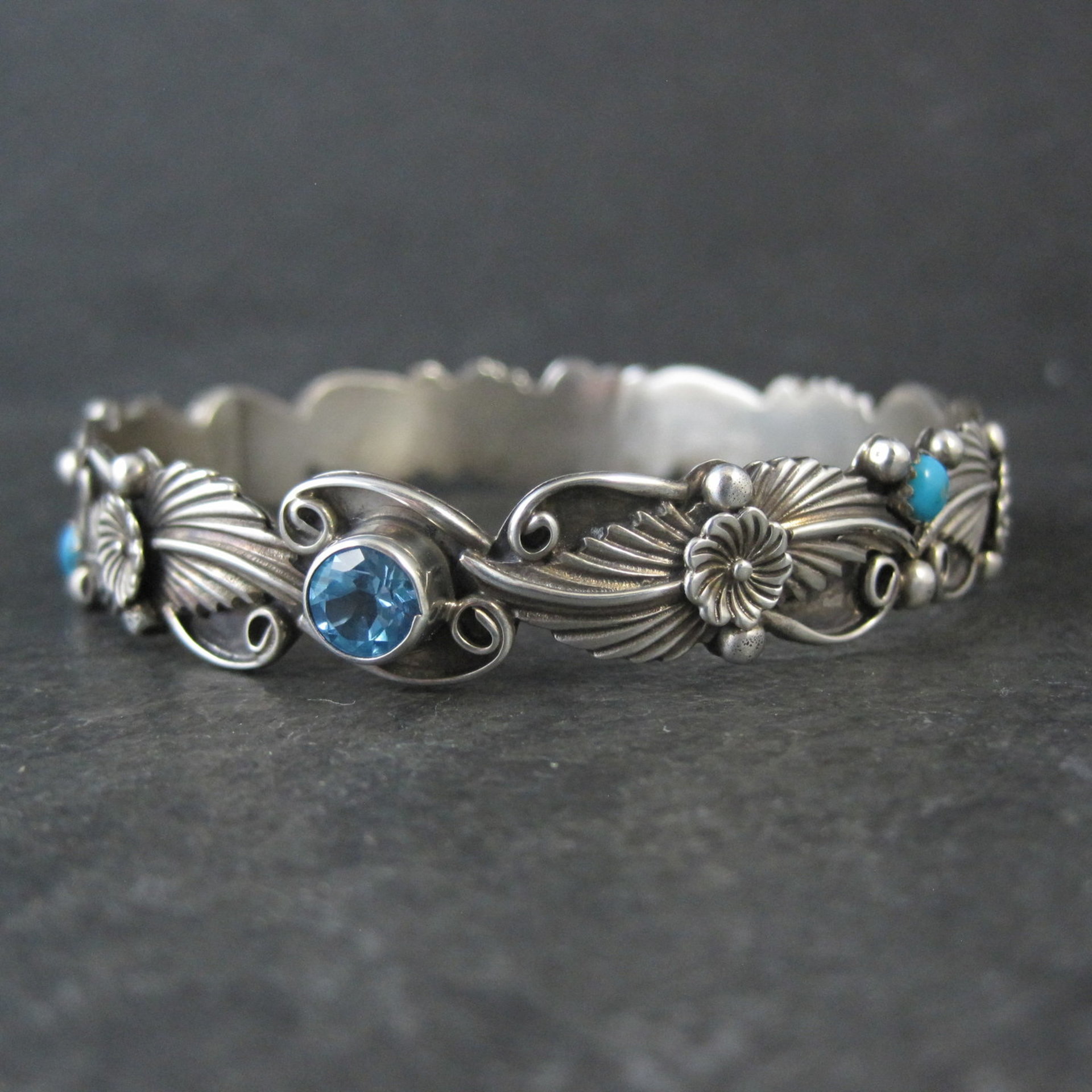 Southwestern Sterling Topaz Turquoise Bangle Bracelet