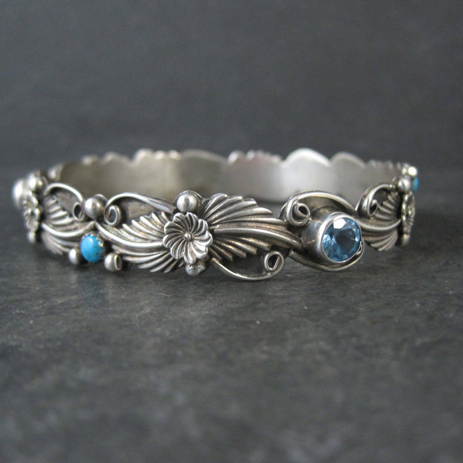 Southwestern Sterling Topaz Turquoise Bangle Bracelet
