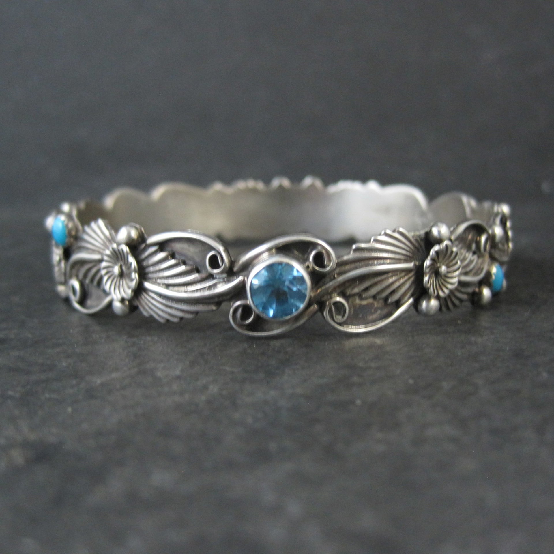 Southwestern Sterling Topaz Turquoise Bangle Bracelet