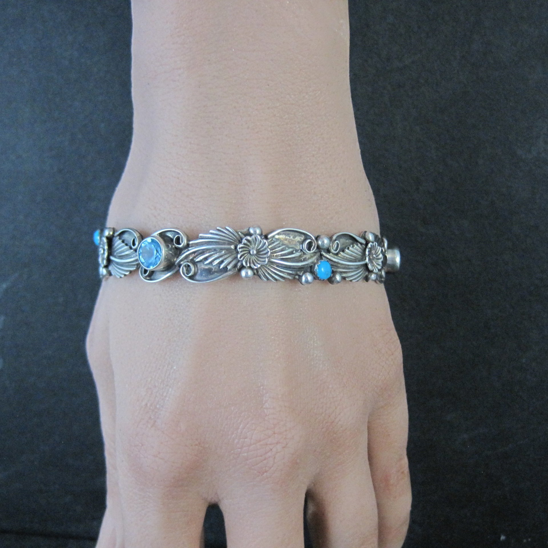 Southwestern Sterling Topaz Turquoise Bangle Bracelet