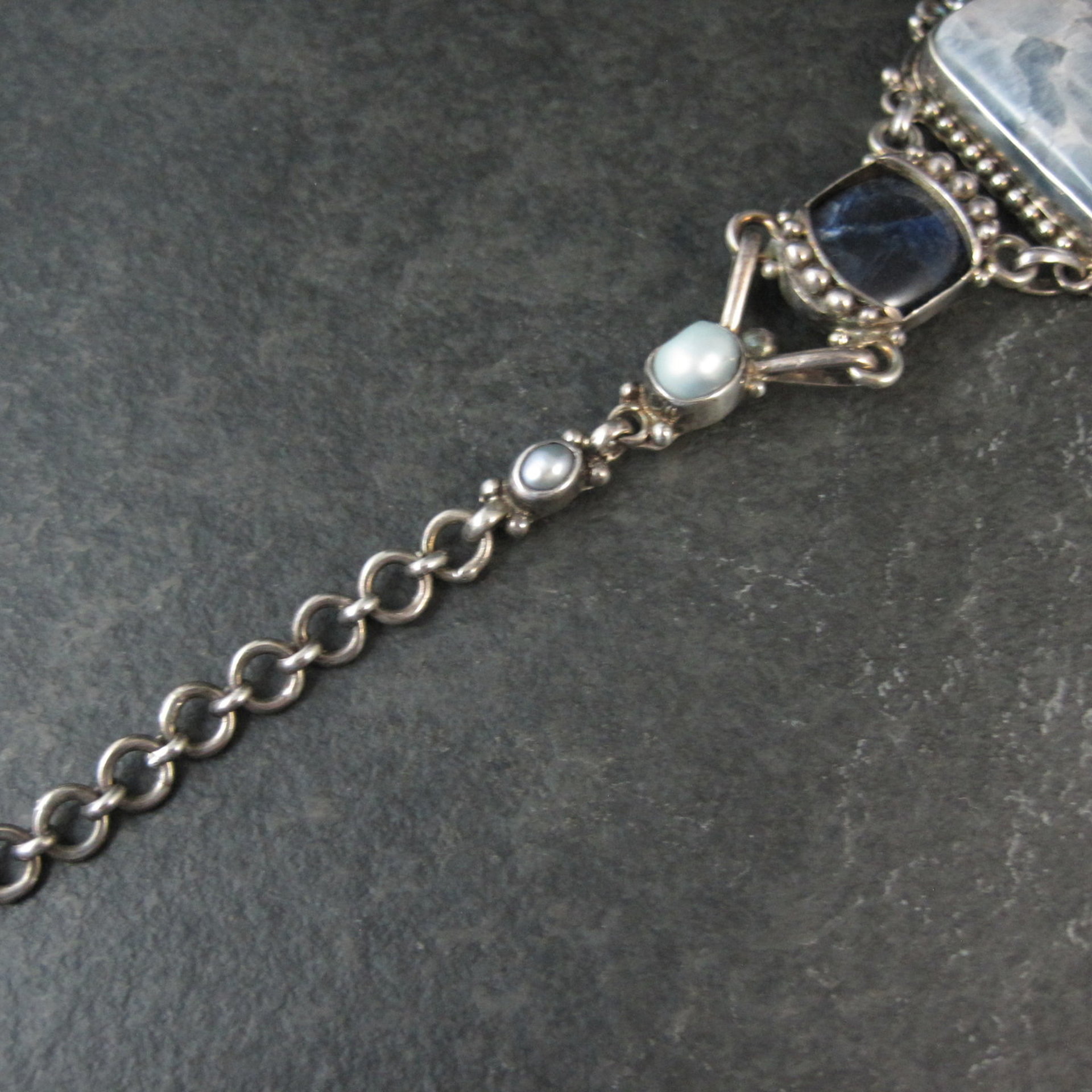 Vintage Sterling Quartz Sodalite Pearl Bracelet Sajen