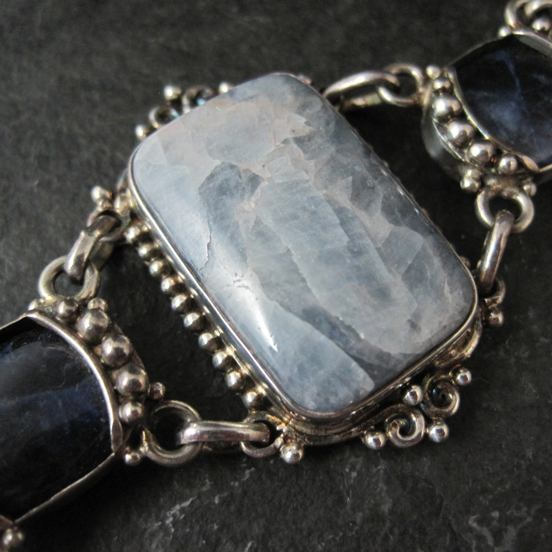 Vintage Sterling Quartz Sodalite Pearl Bracelet Sajen