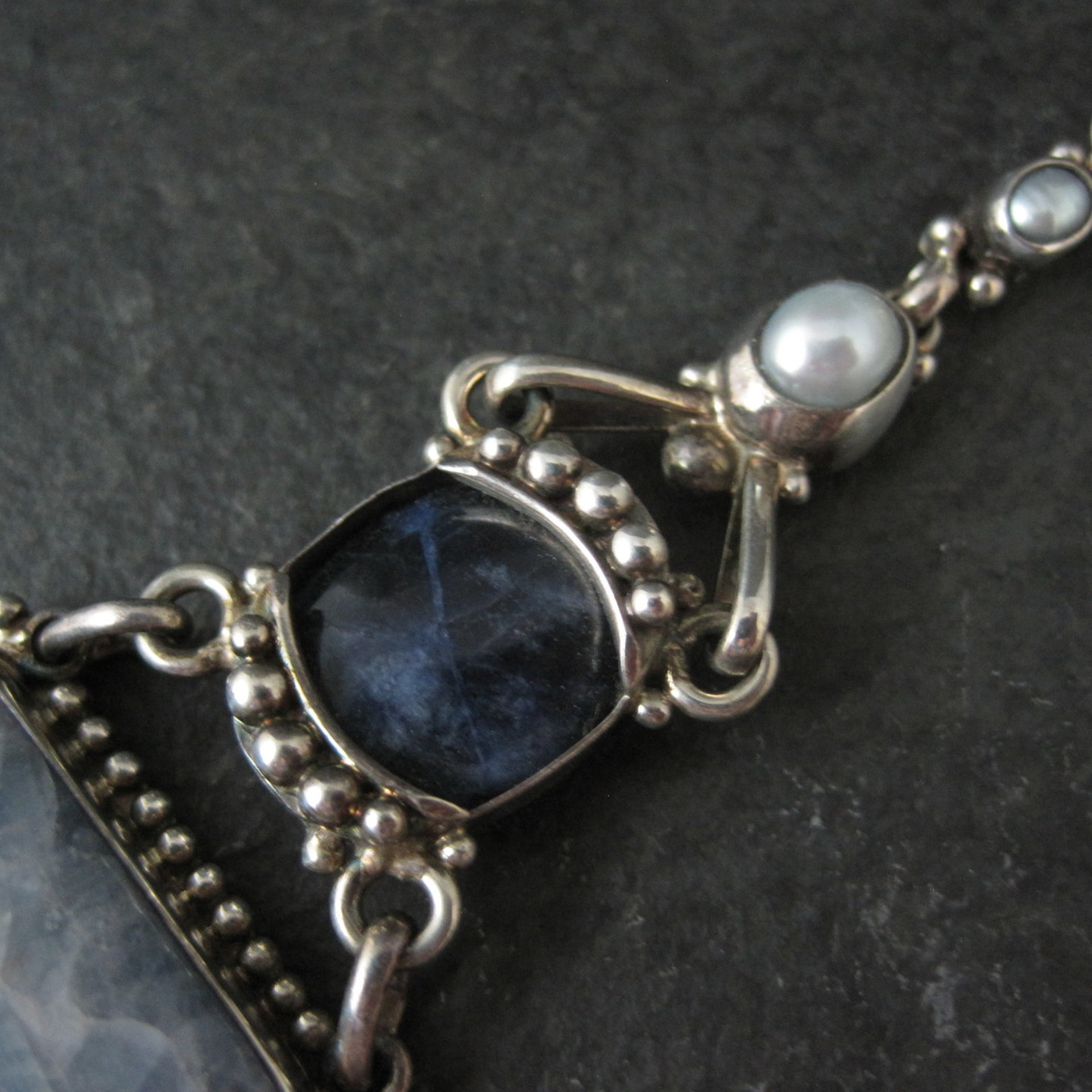 Vintage Sterling Quartz Sodalite Pearl Bracelet Sajen