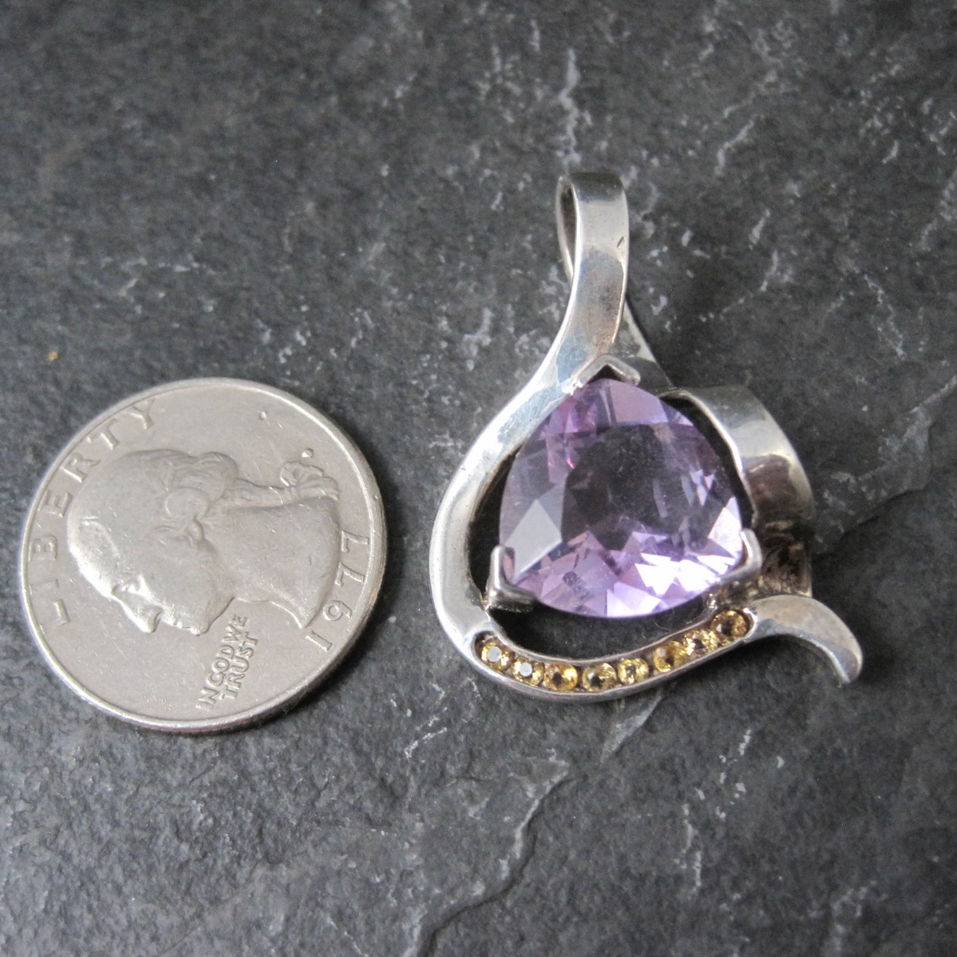 Huge Vintage Sterling Amethyst and Citrine Pendant