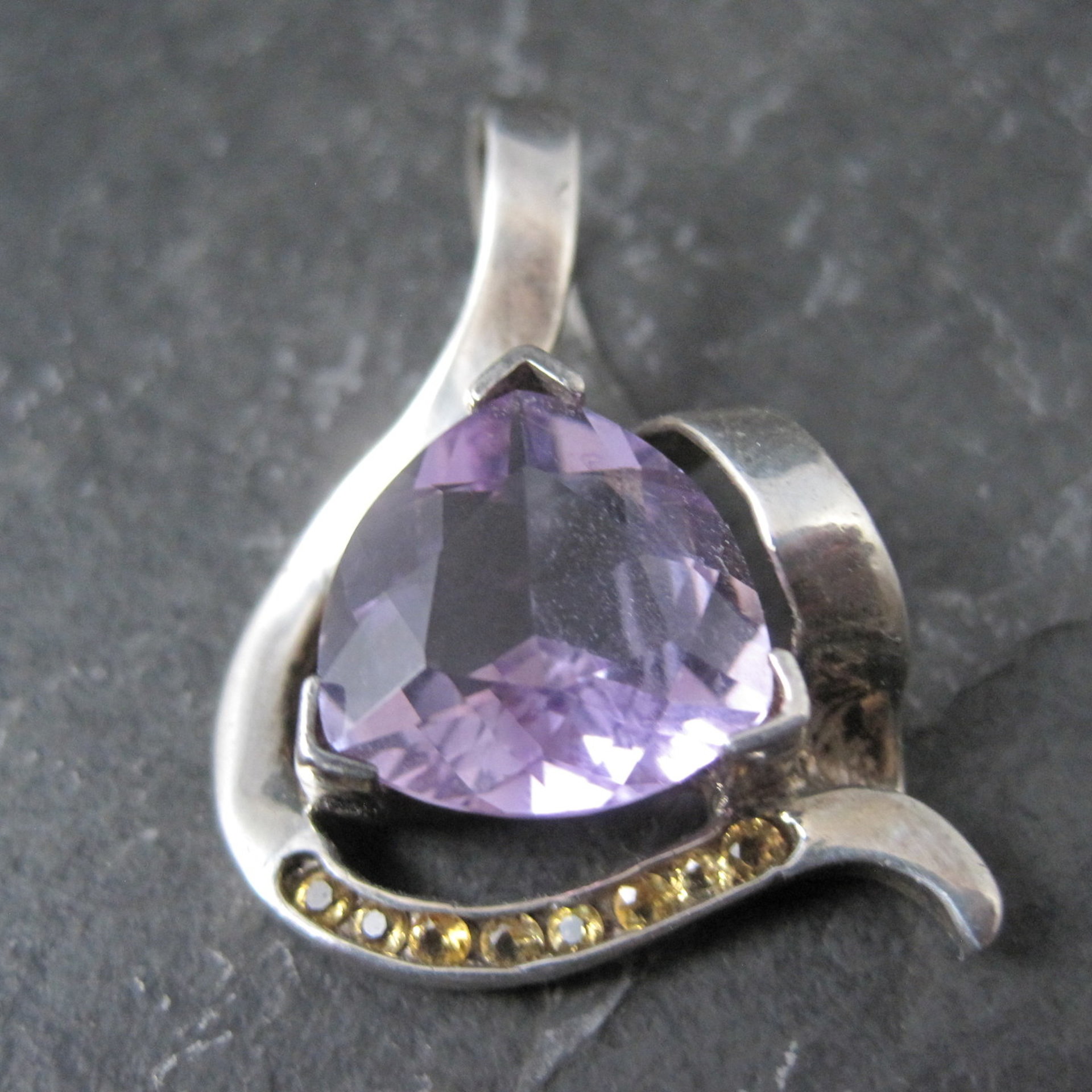 Huge Vintage Sterling Amethyst and Citrine Pendant