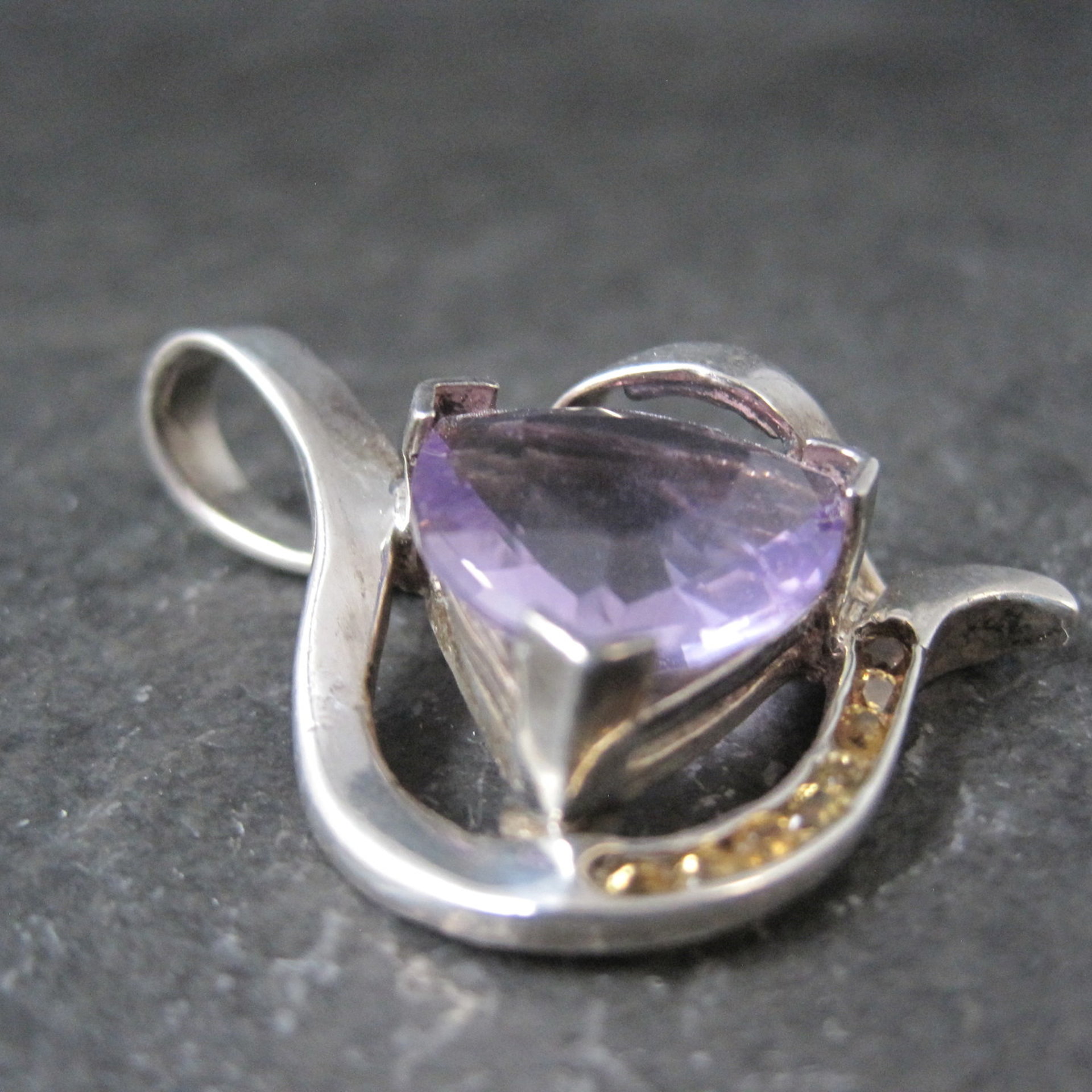 Huge Vintage Sterling Amethyst and Citrine Pendant