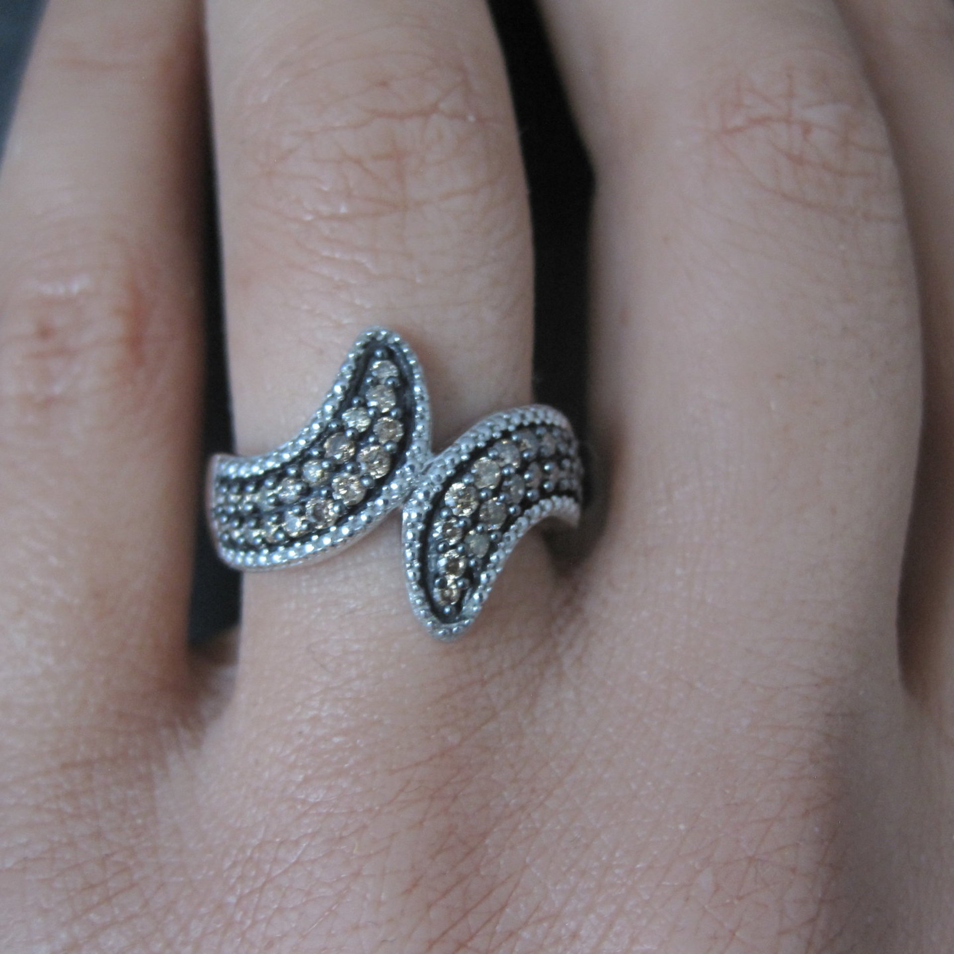 Champagne Diamond Ring Size 5 Sterling Silver Estate Jewelry