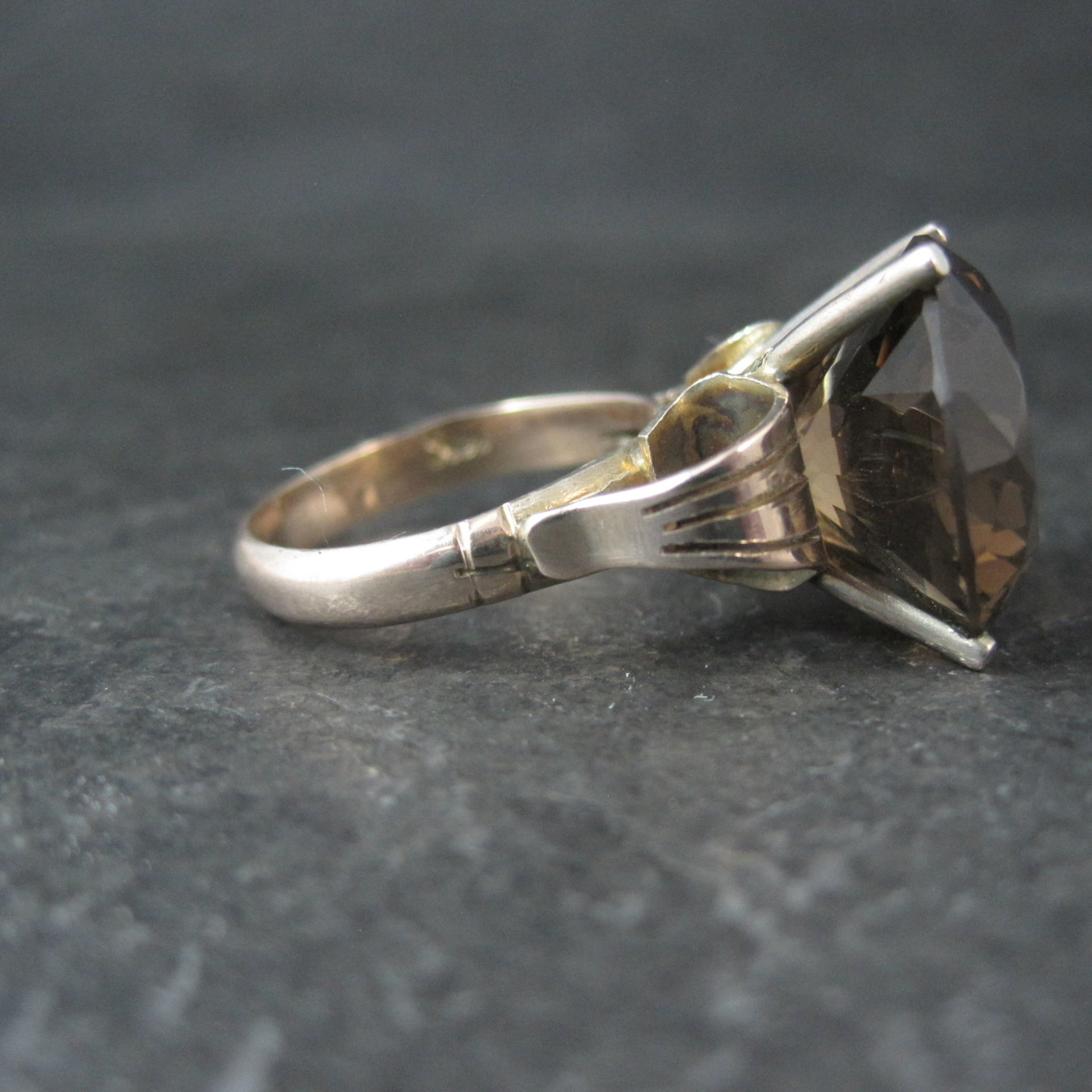 Large Antique Victorian 14K Smoky Quartz Ring Size 7