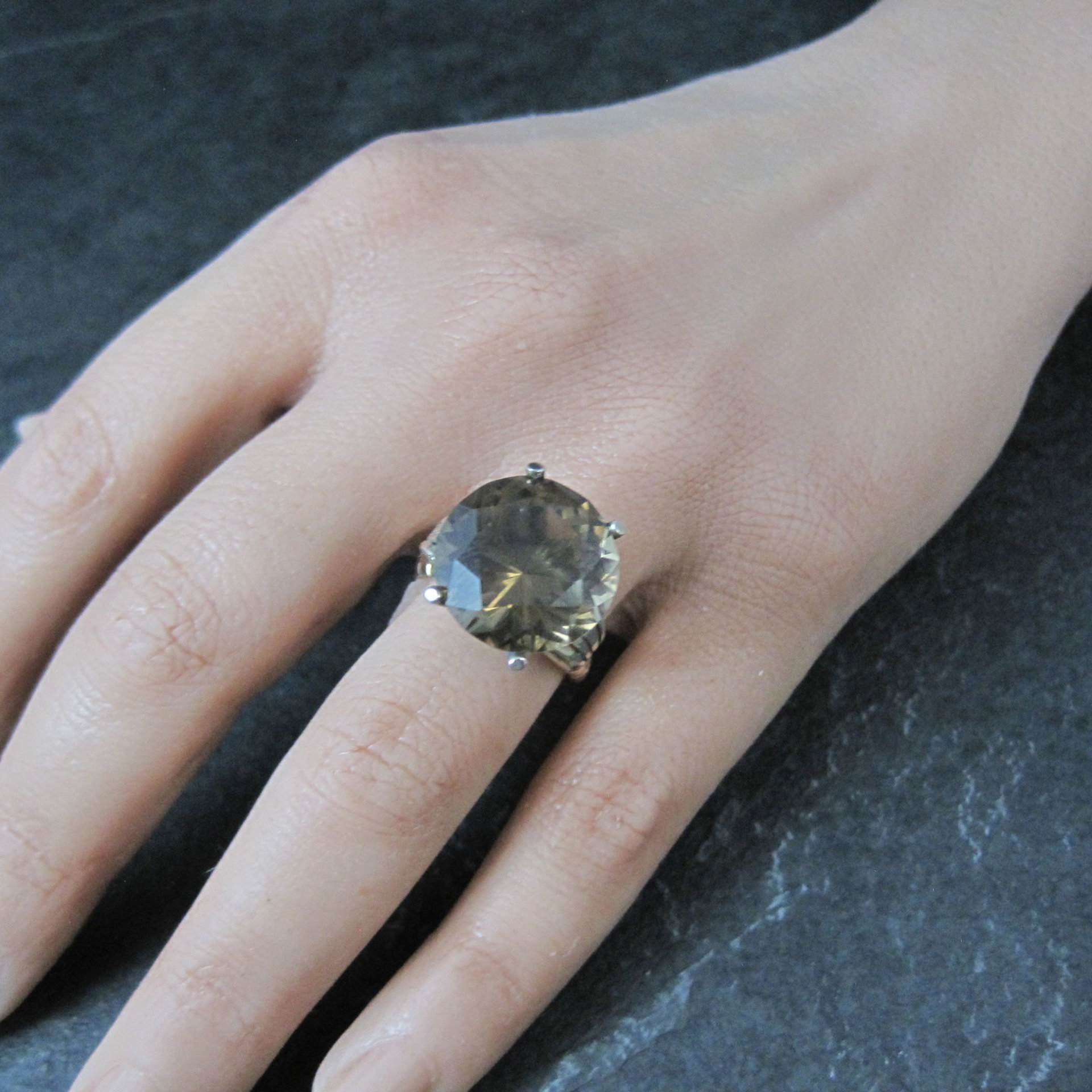 Large Antique Victorian 14K Smoky Quartz Ring Size 7