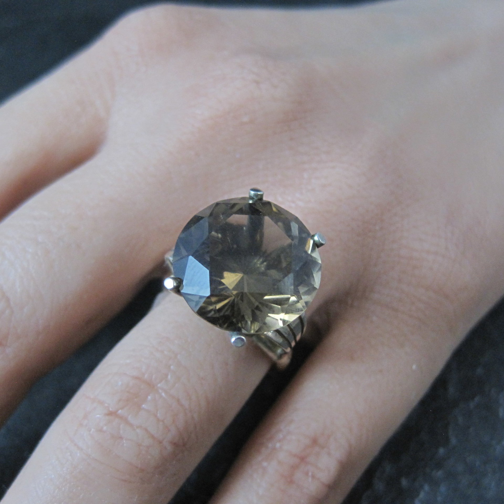 Large Antique Victorian 14K Smoky Quartz Ring Size 7