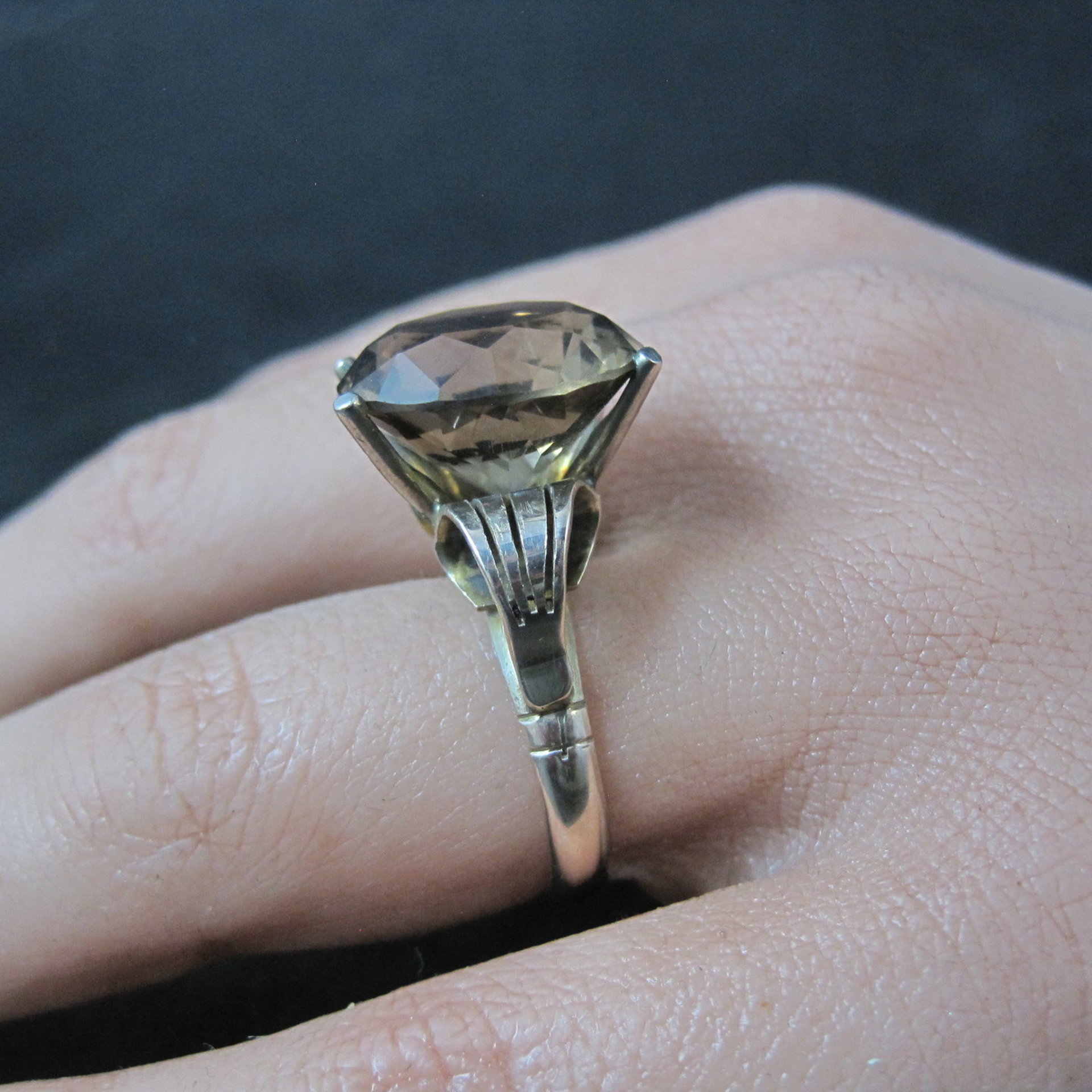 Large Antique Victorian 14K Smoky Quartz Ring Size 7