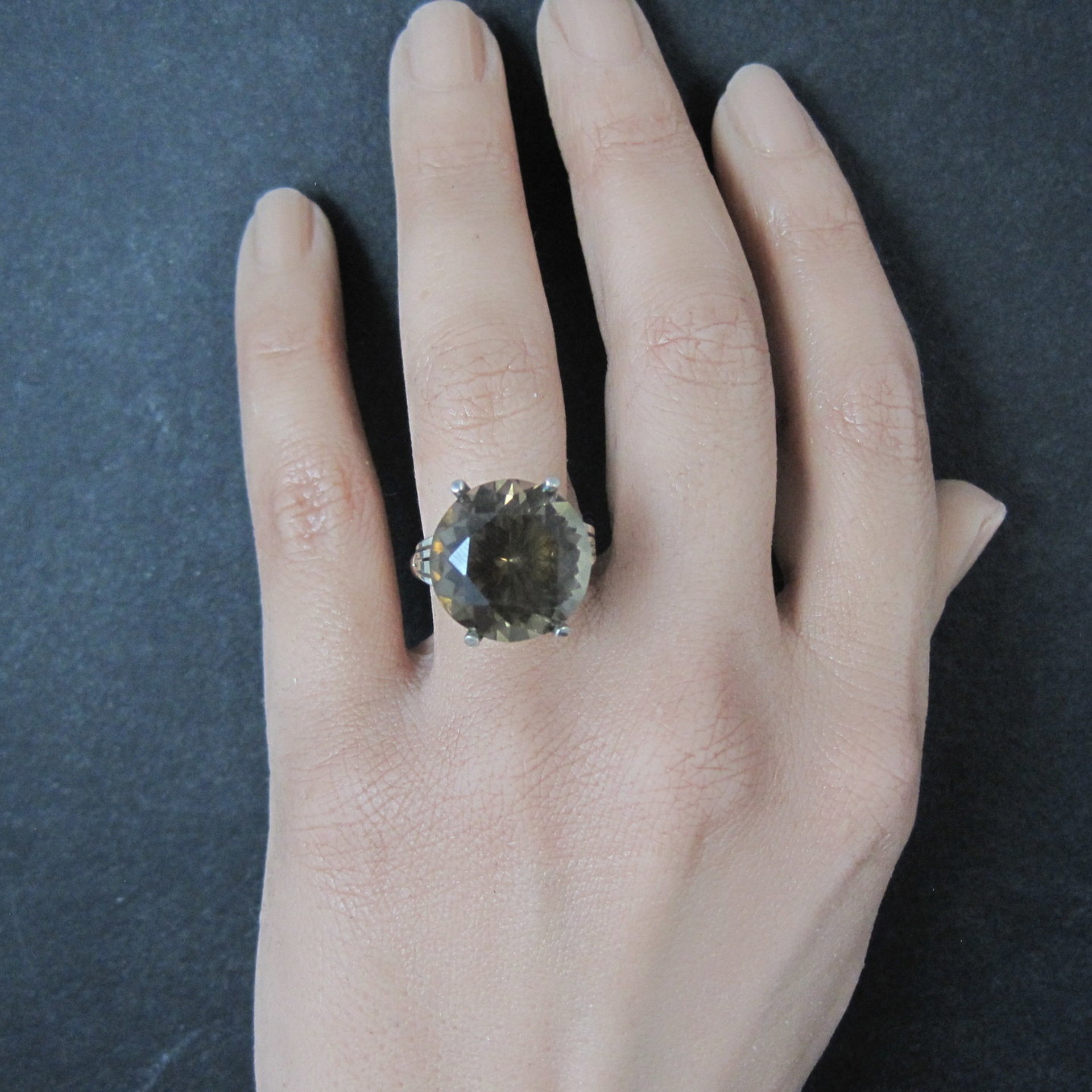 Large Antique Victorian 14K Smoky Quartz Ring Size 7