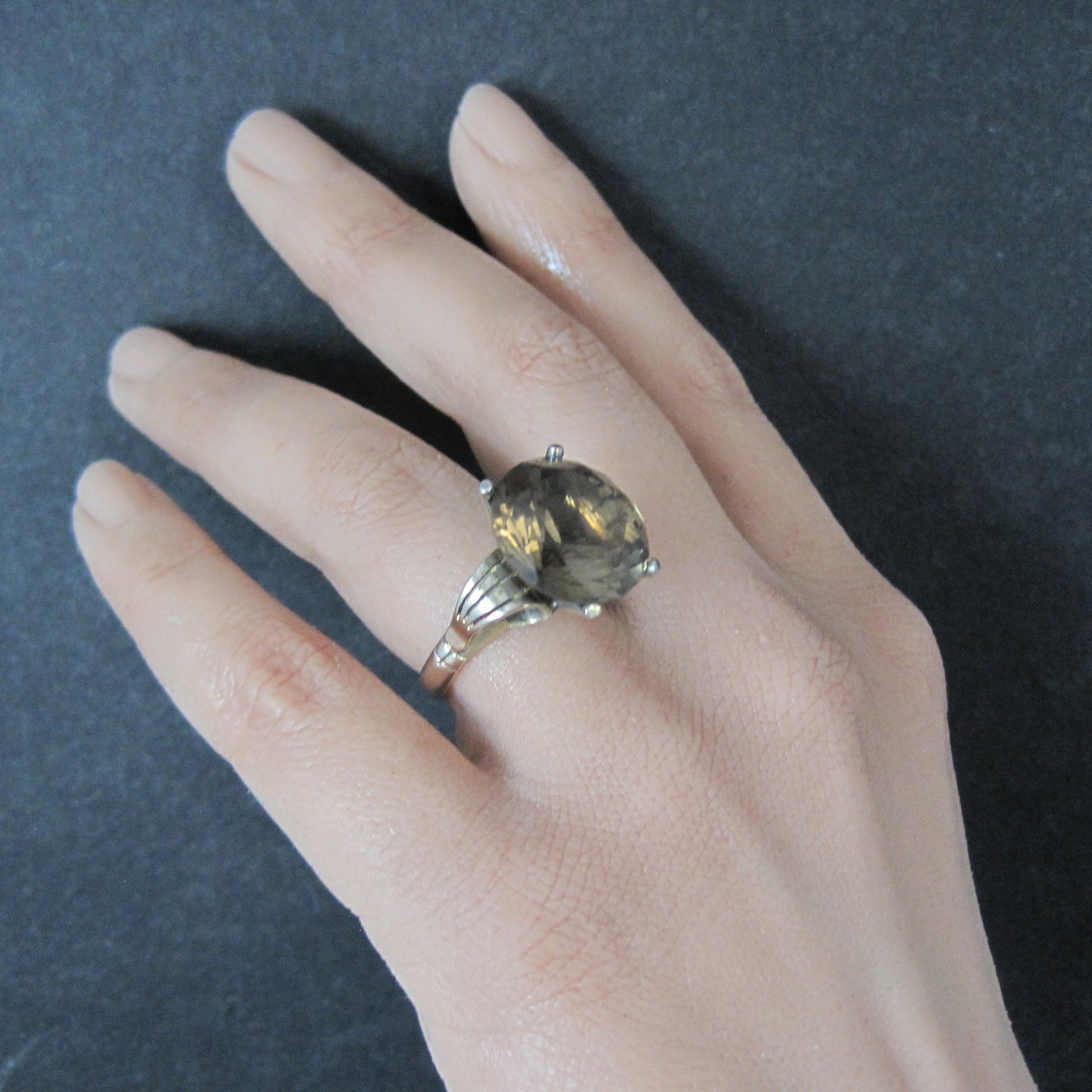 Large Antique Victorian 14K Smoky Quartz Ring Size 7