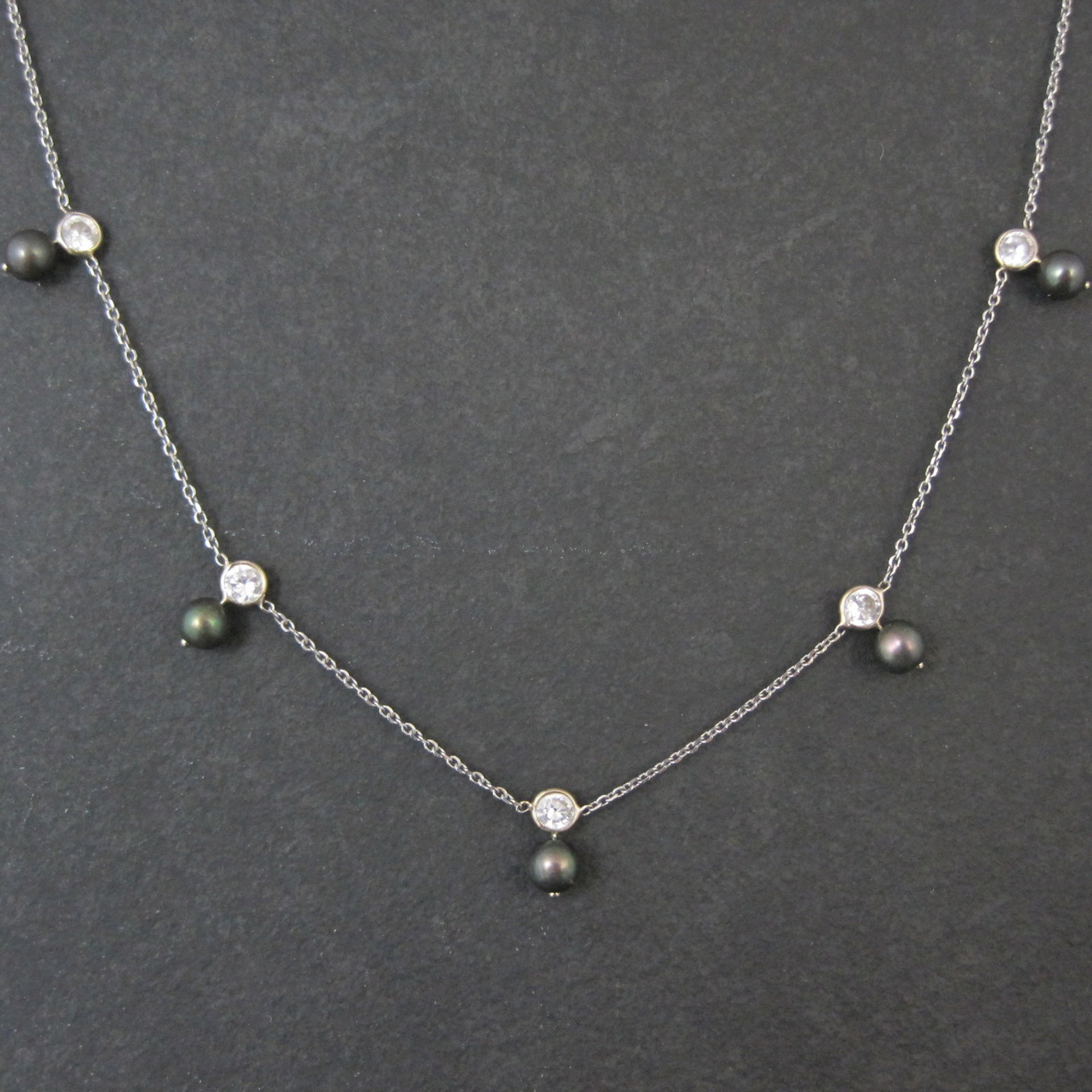 Vintage 14K Peacock Pearl CZ Necklace 17 Inches