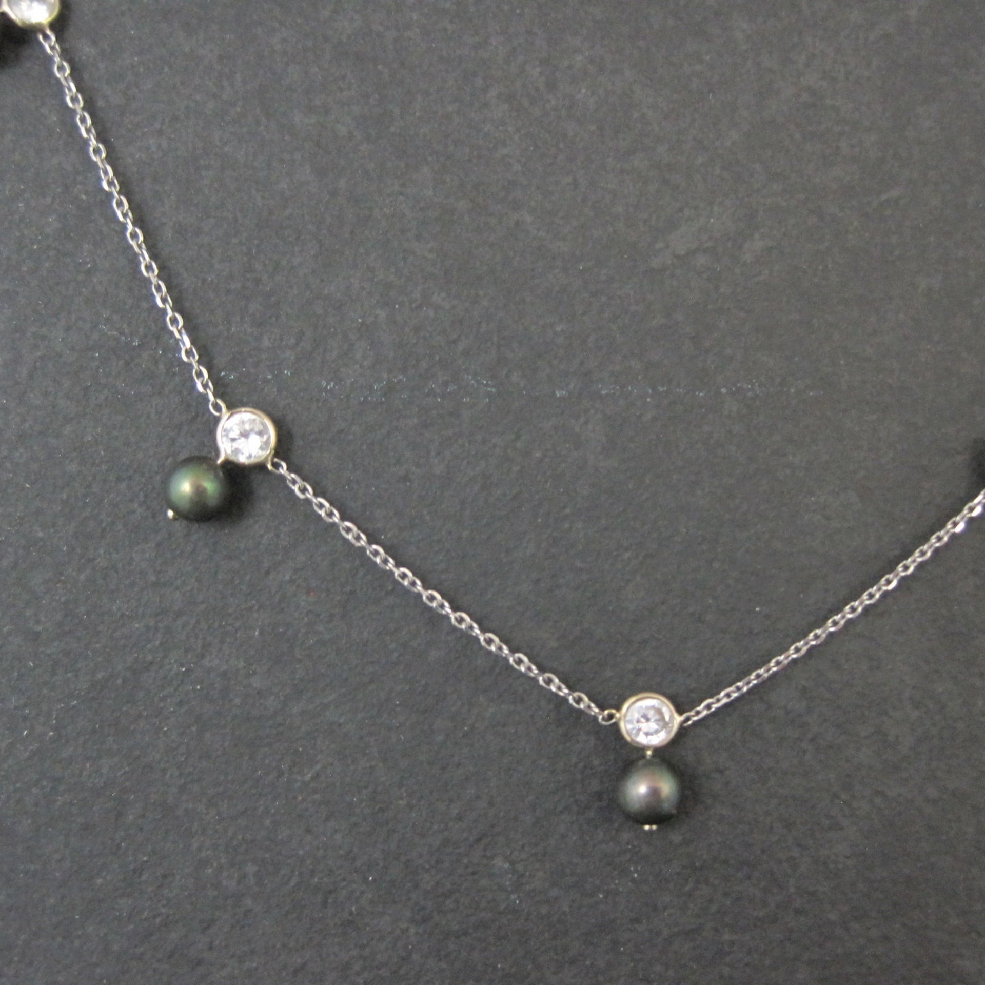 Vintage 14K Peacock Pearl CZ Necklace 17 Inches