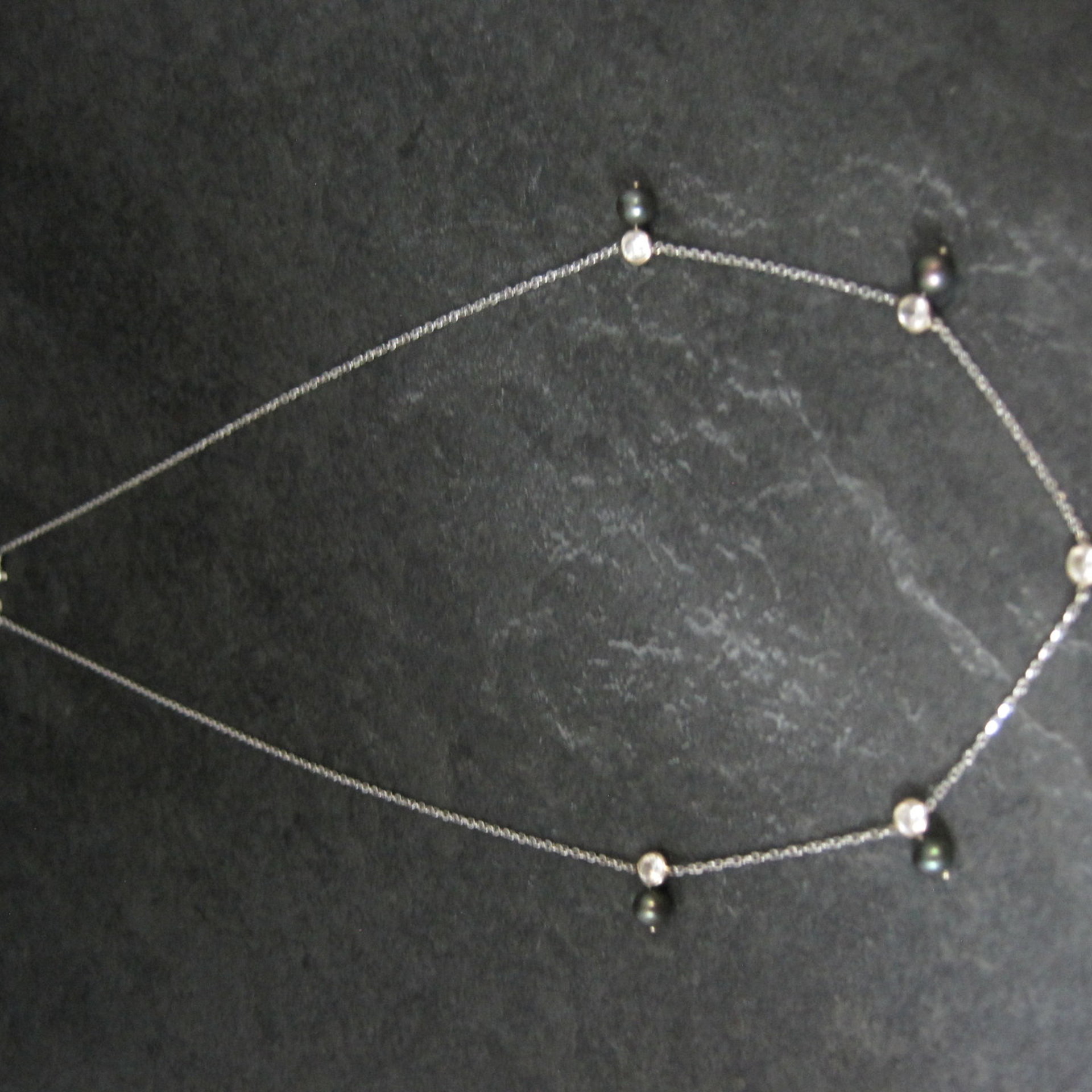 Vintage 14K Peacock Pearl CZ Necklace 17 Inches