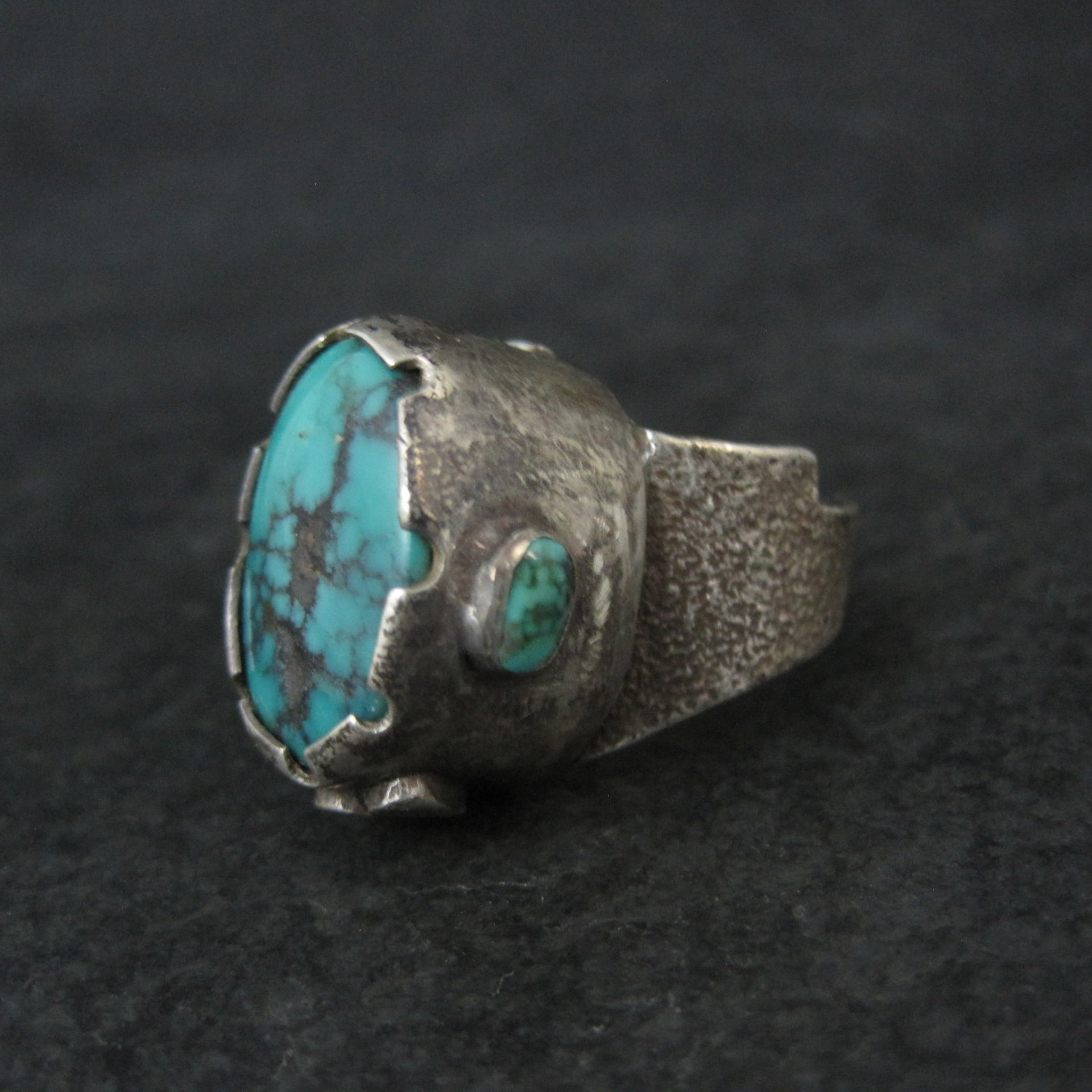 Huge Turquoise Ring Vintage Southwestern Tufa Cast Kewa Jewelry Size 6.5