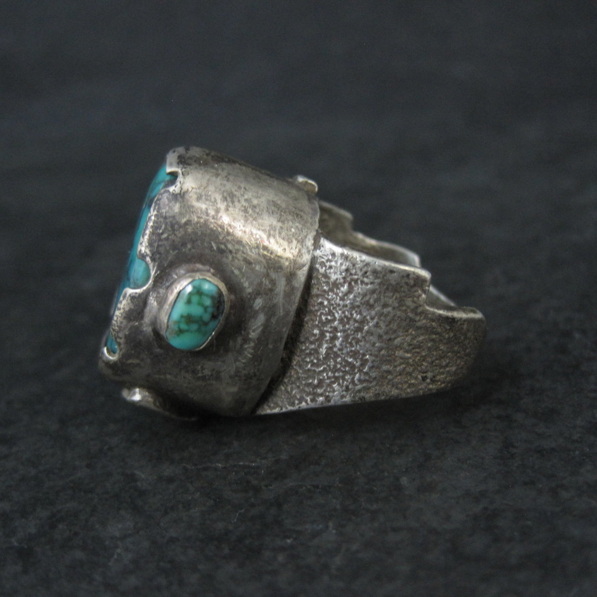 Huge Turquoise Ring Vintage Southwestern Tufa Cast Kewa Jewelry Size 6.5