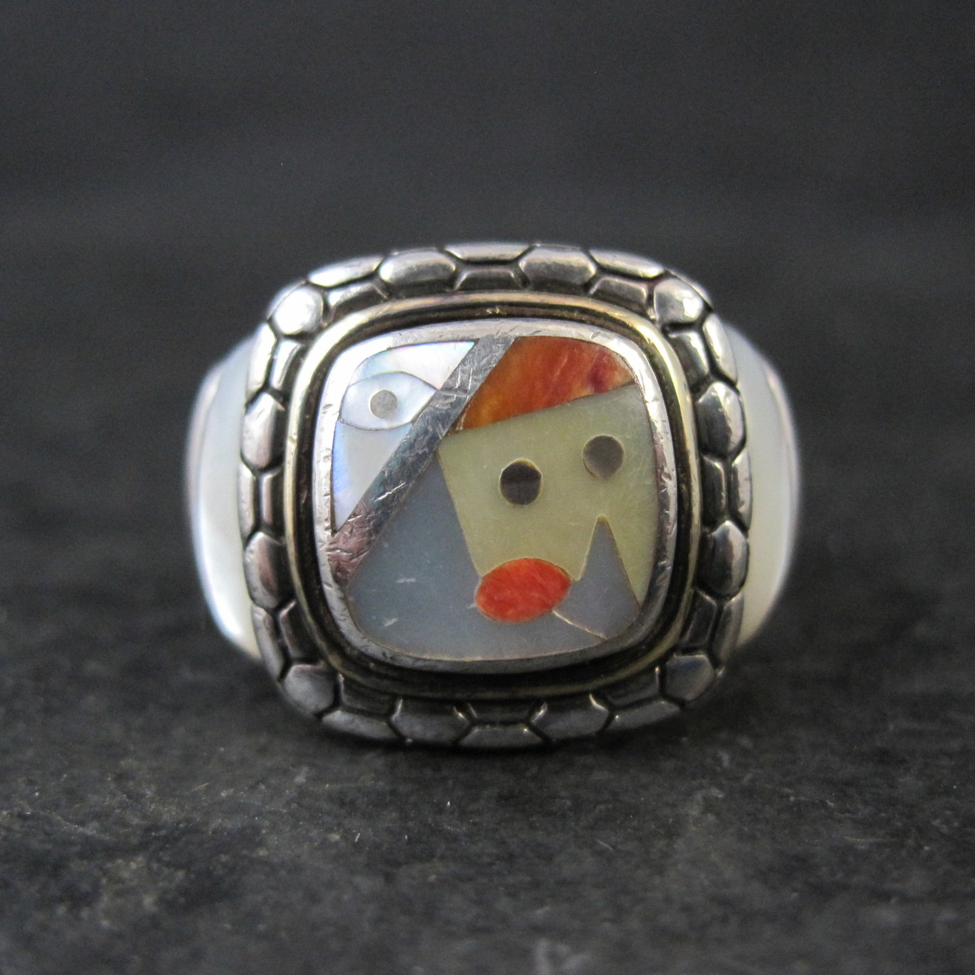 Vintage Sterling 18K Picasso Inlay Ring Size 5.5 Eric Grossbardt