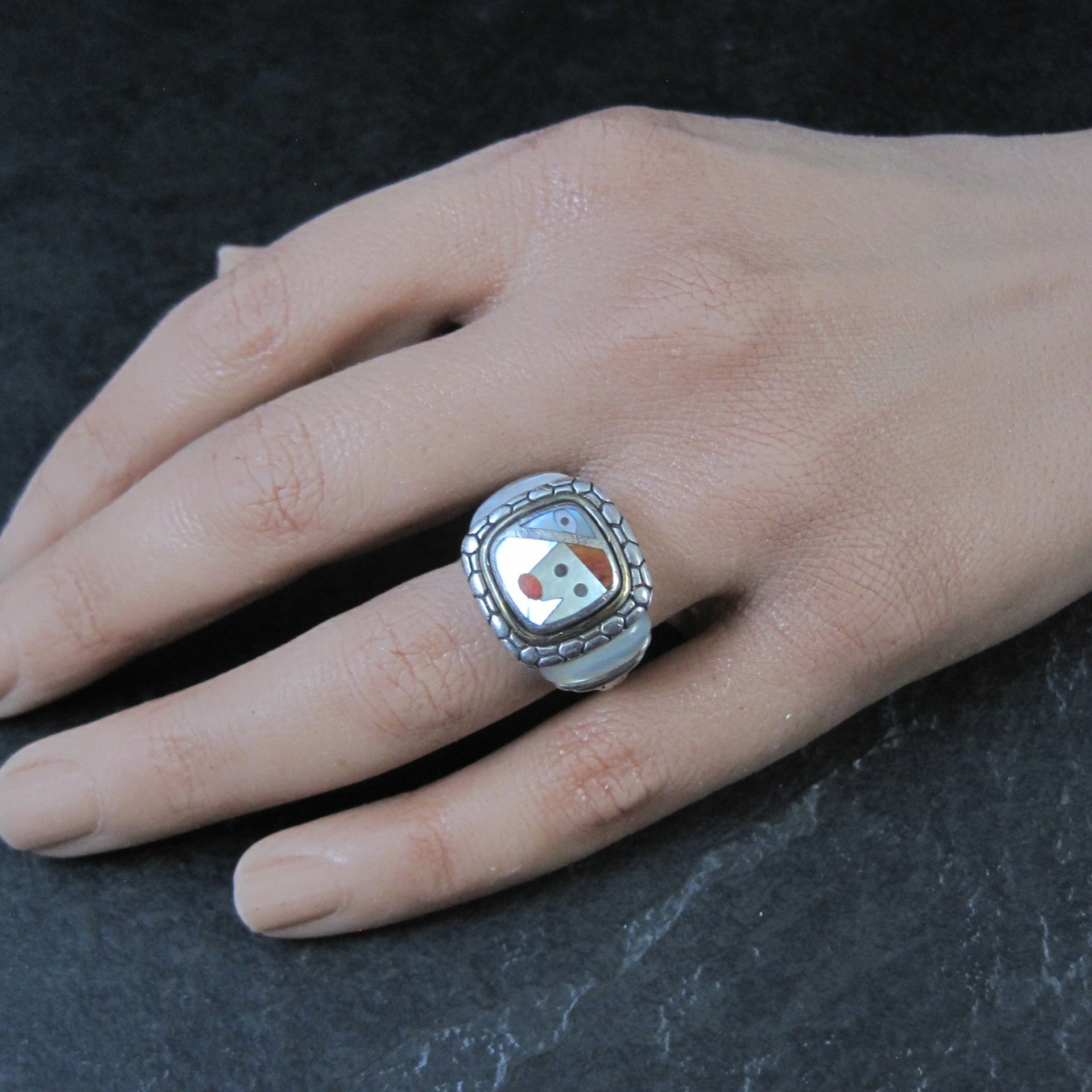 Vintage Sterling 18K Picasso Inlay Ring Size 5.5 Eric Grossbardt