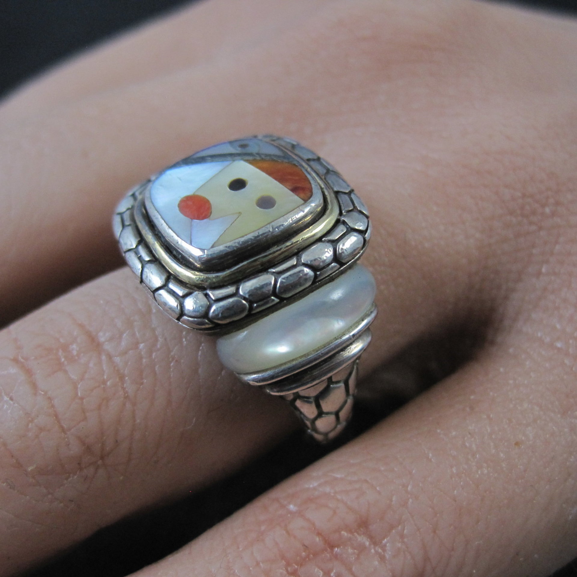 Vintage Sterling 18K Picasso Inlay Ring Size 5.5 Eric Grossbardt