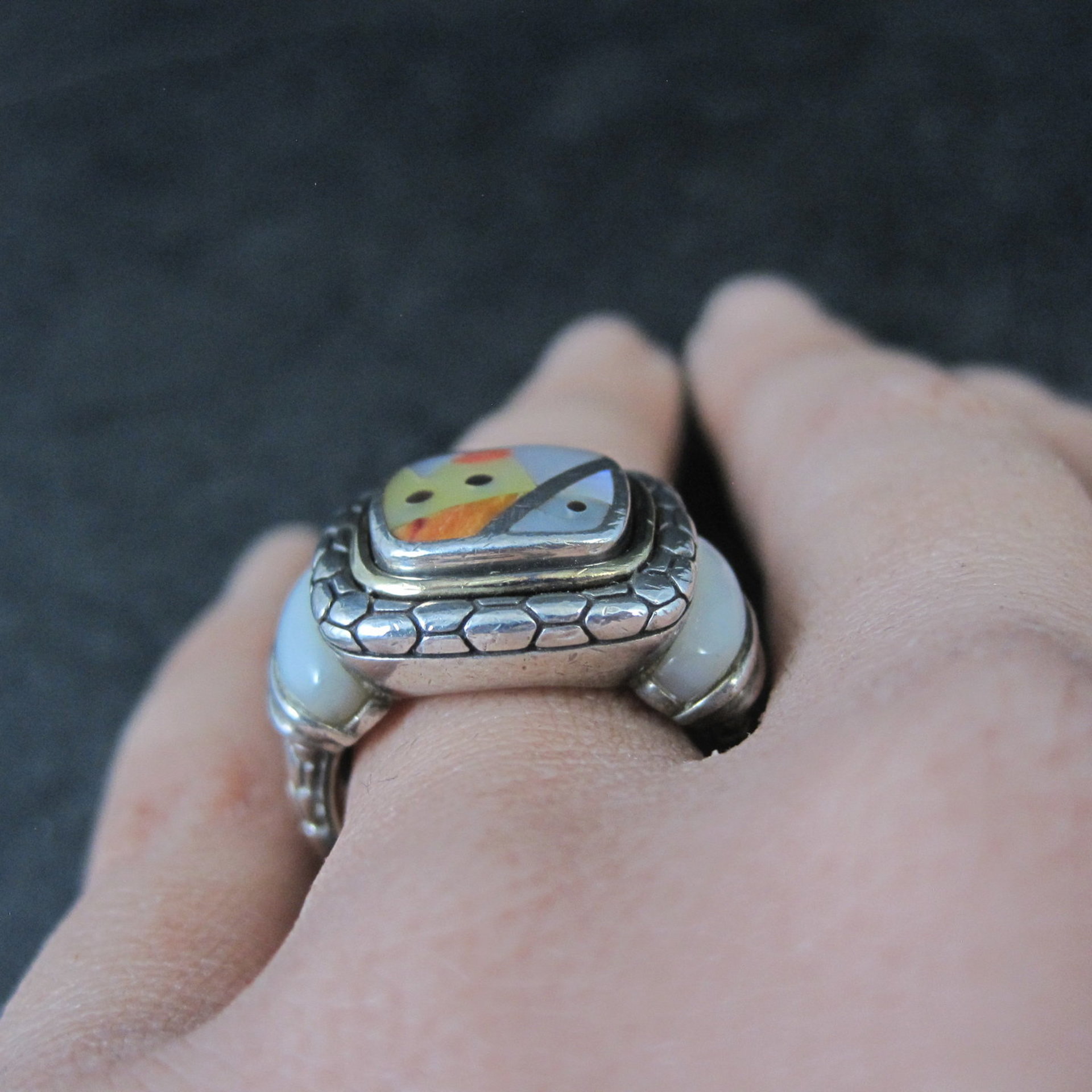Vintage Sterling 18K Picasso Inlay Ring Size 5.5 Eric Grossbardt